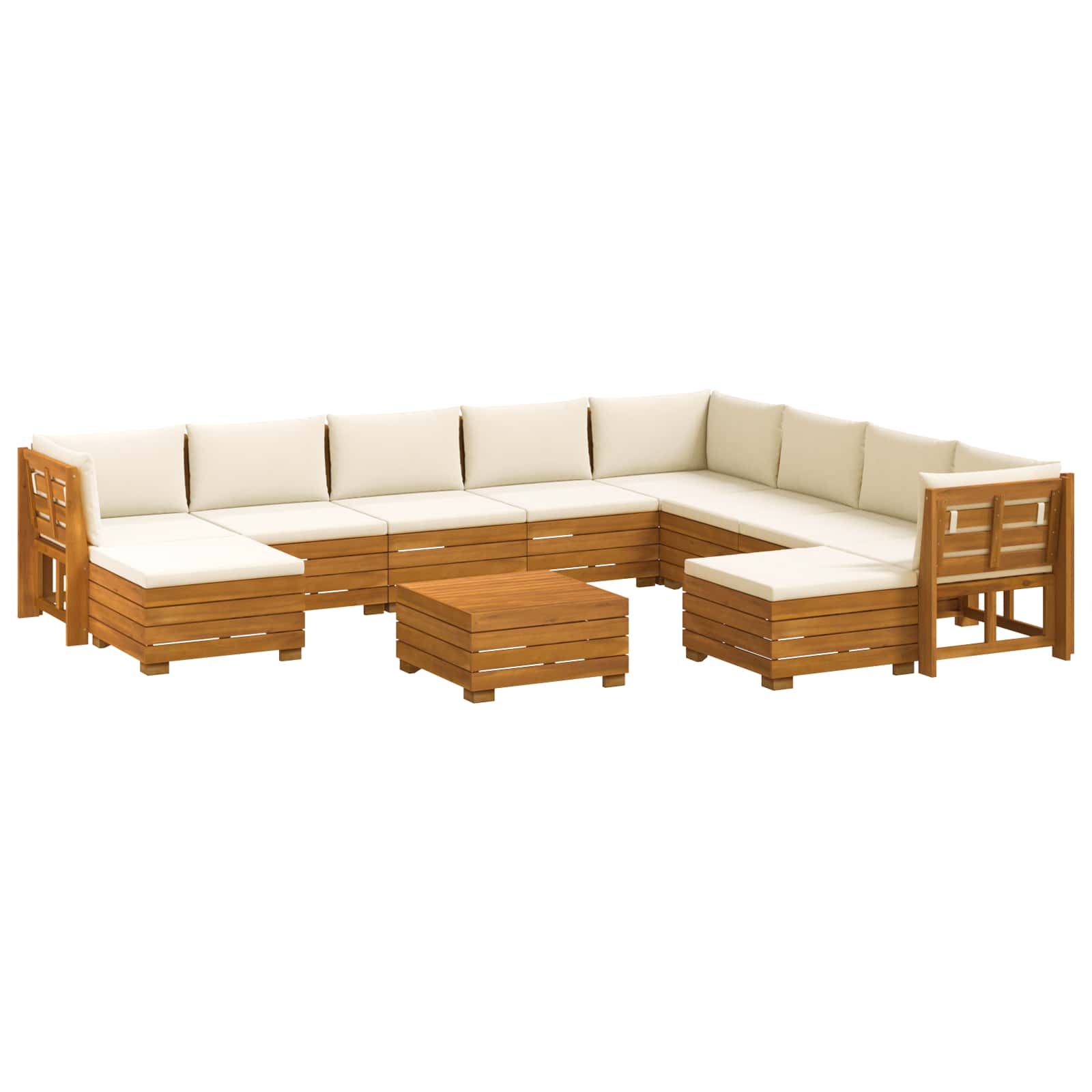 Outdoor Sofa Set with Cushion 11 Piece Brown Solid Acacia Wood