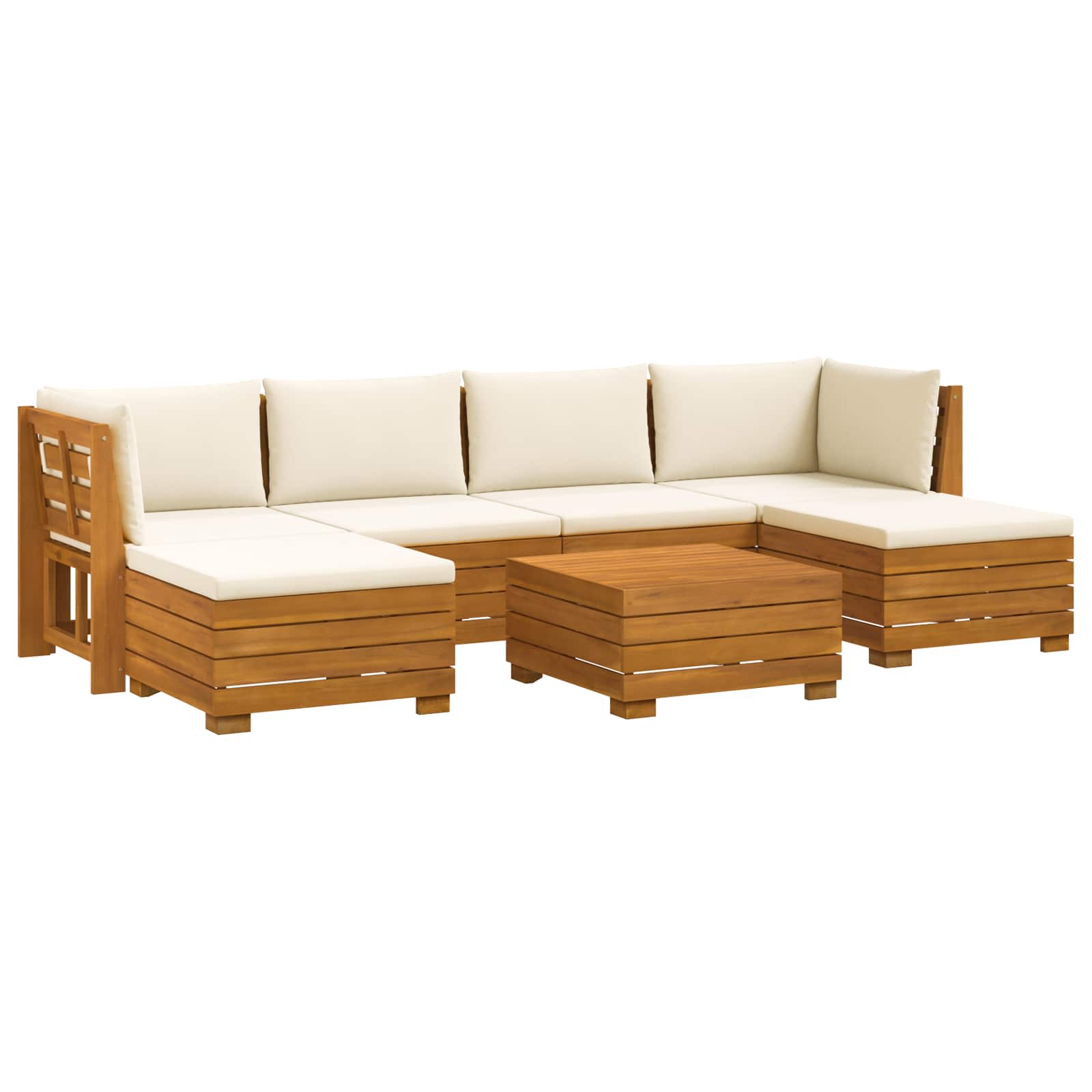 Outdoor Sofa Set with Cushion 7 Piece Brown Solid Acacia Wood