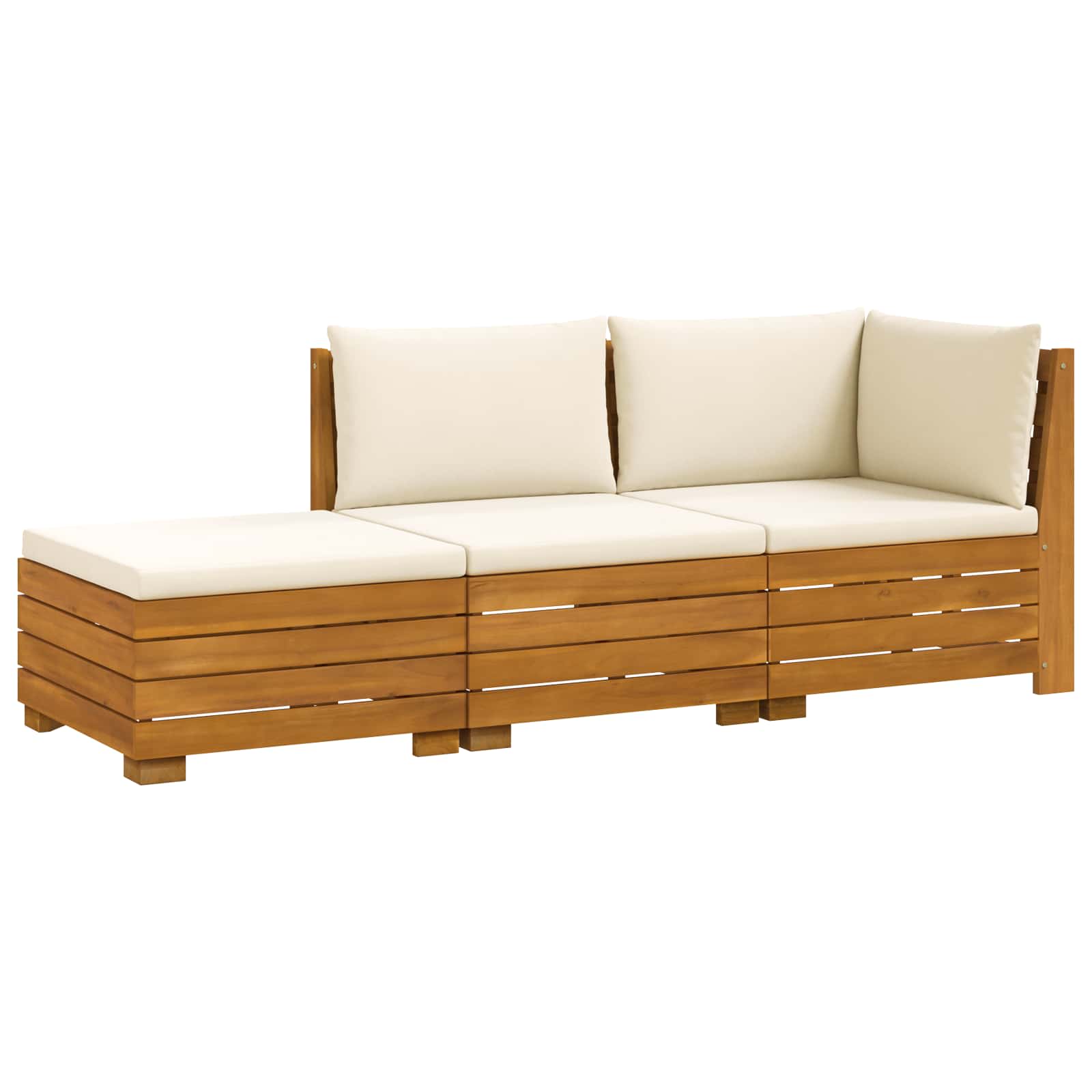 Outdoor Sofa Set with Cushion 3 Piece Brown Solid Acacia Wood