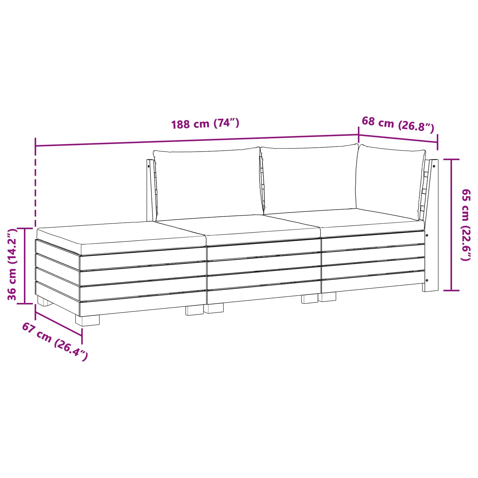 Outdoor Sofa Set with Cushion 3 Piece Brown Solid Acacia Wood