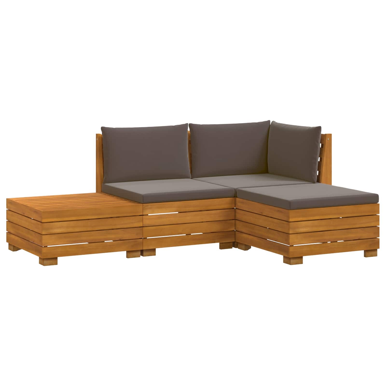 Outdoor Sofa Set with Cushion 4 Piece Brown Solid Acacia Wood