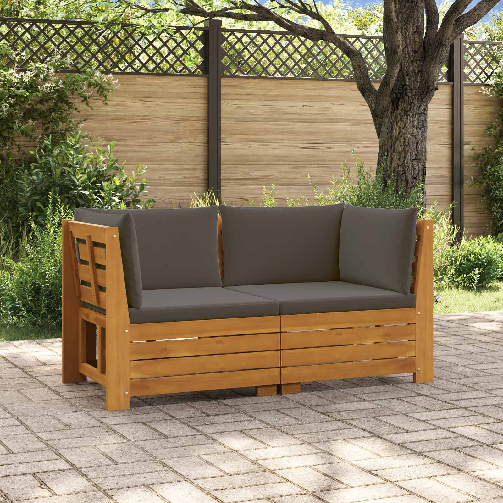 Outdoor Sofa Set with Cushion 2 Piece Brown Solid Acacia Wood