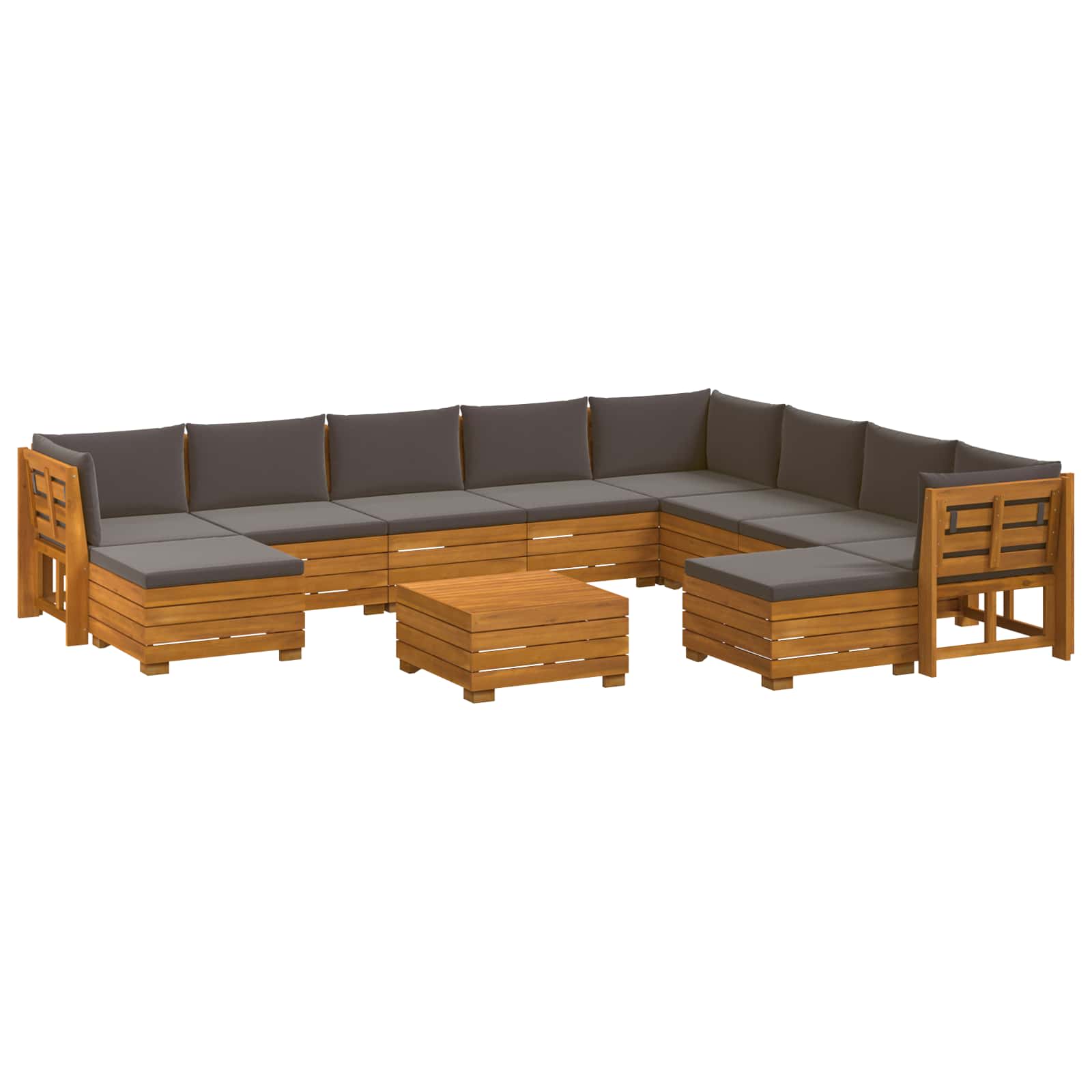 Outdoor Sofa Set with Cushion 11 Piece Brown Solid Acacia Wood