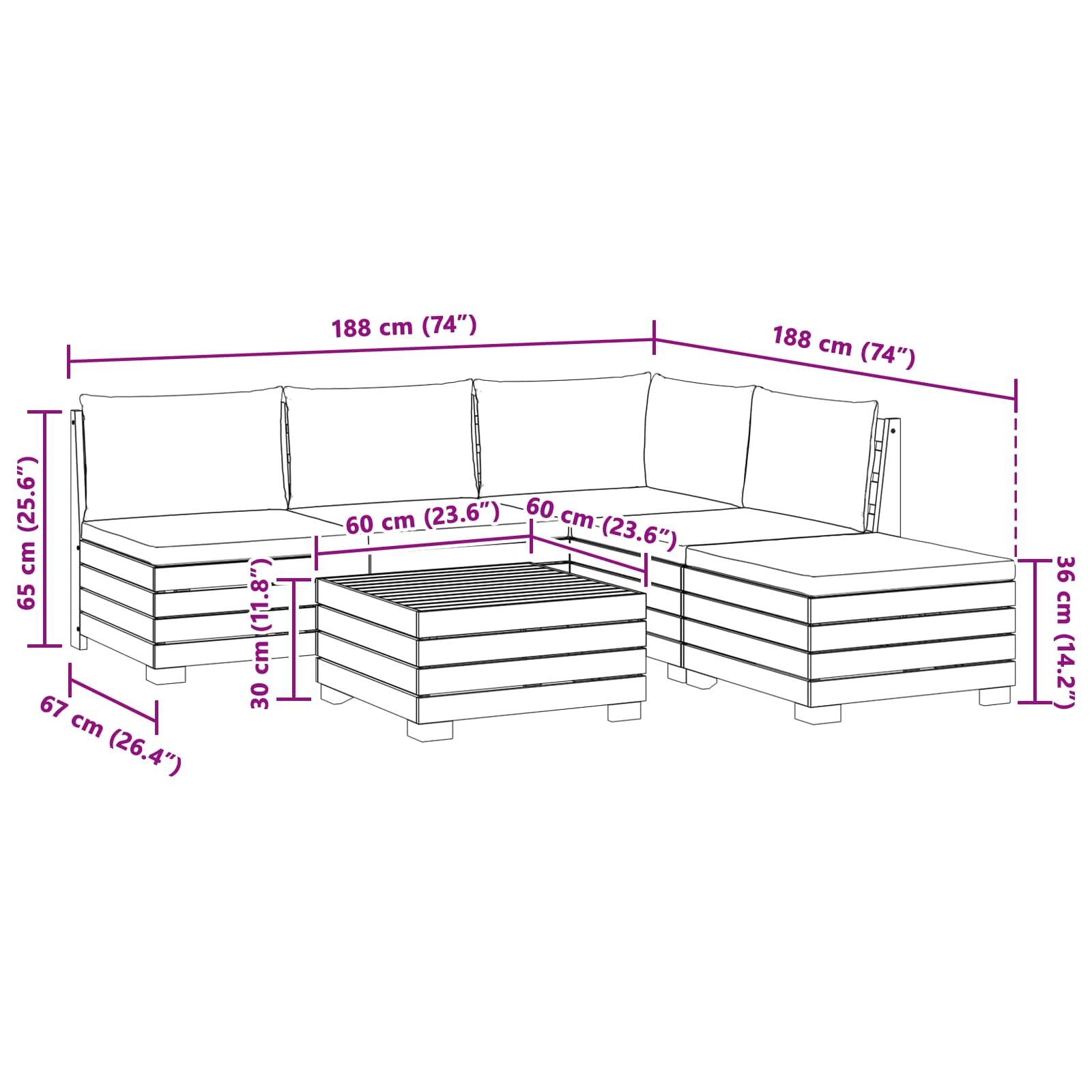 Outdoor Sofa Set with Cushion 6 Piece Brown Solid Acacia Wood
