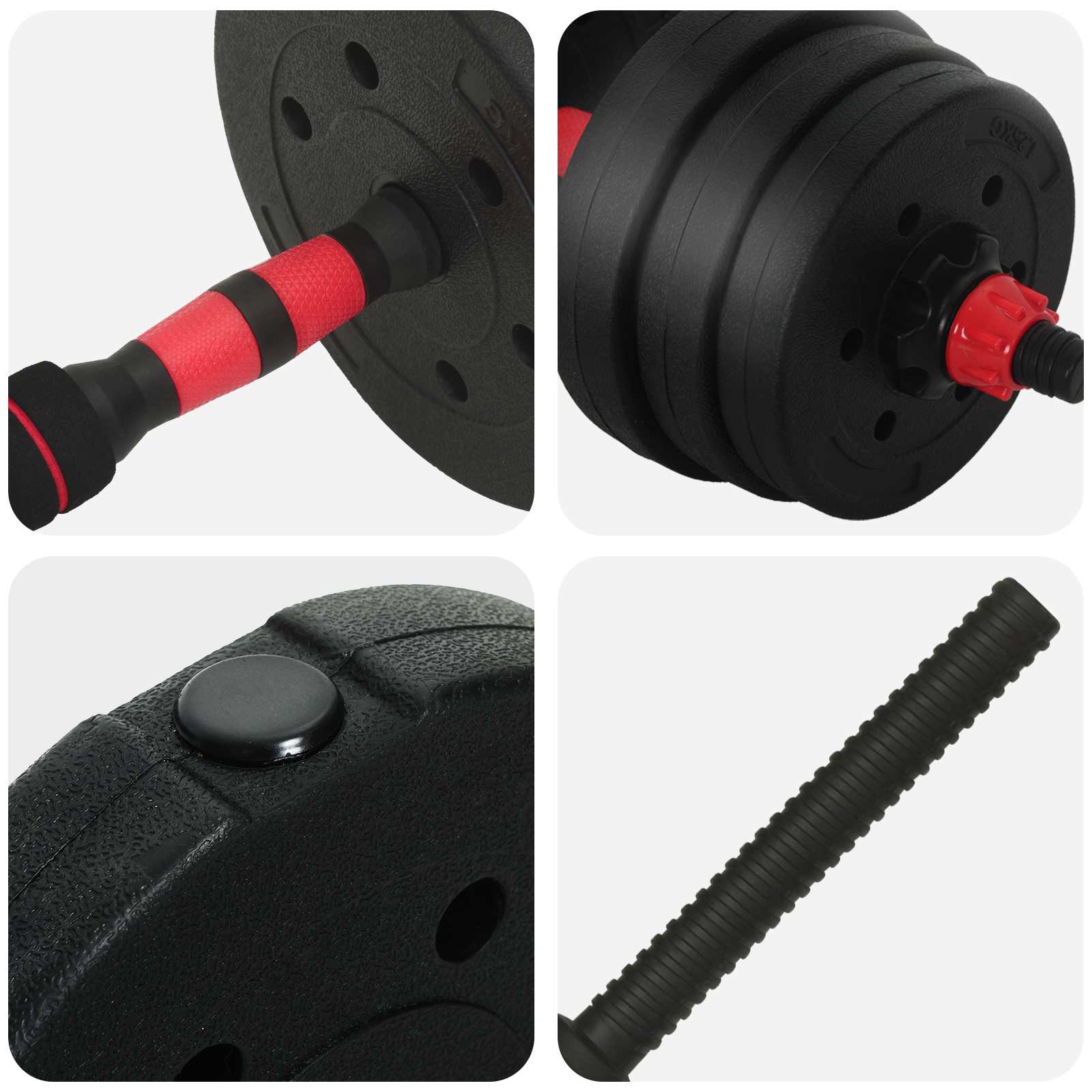 4-in-1 Dumbbell Set 30kg Black and Red Cement and Iron Sand