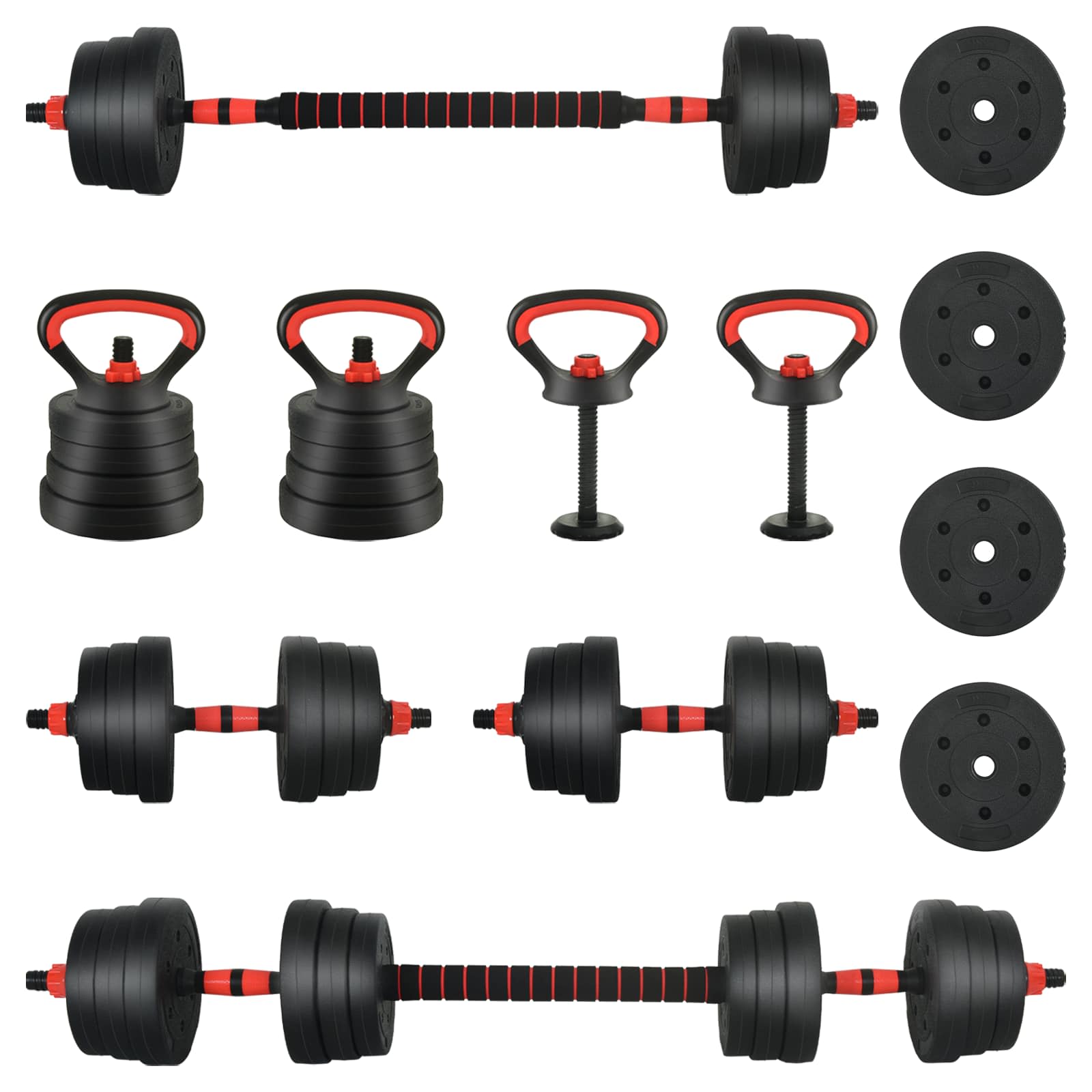 4-in-1 Dumbbell Set 30kg Black and Red Cement and Iron Sand