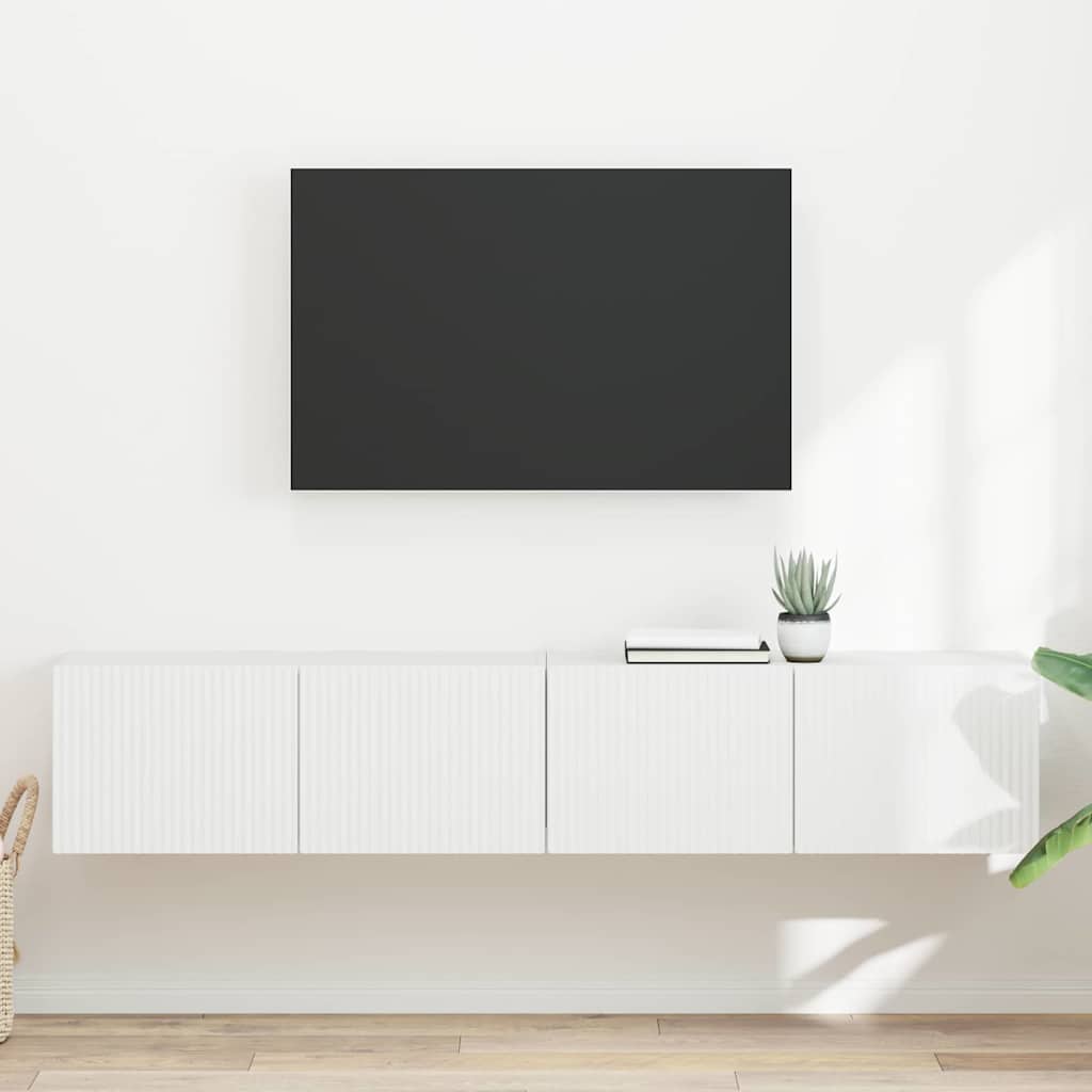 TV Wall Cabinet 2 pcs White Engineered Wood