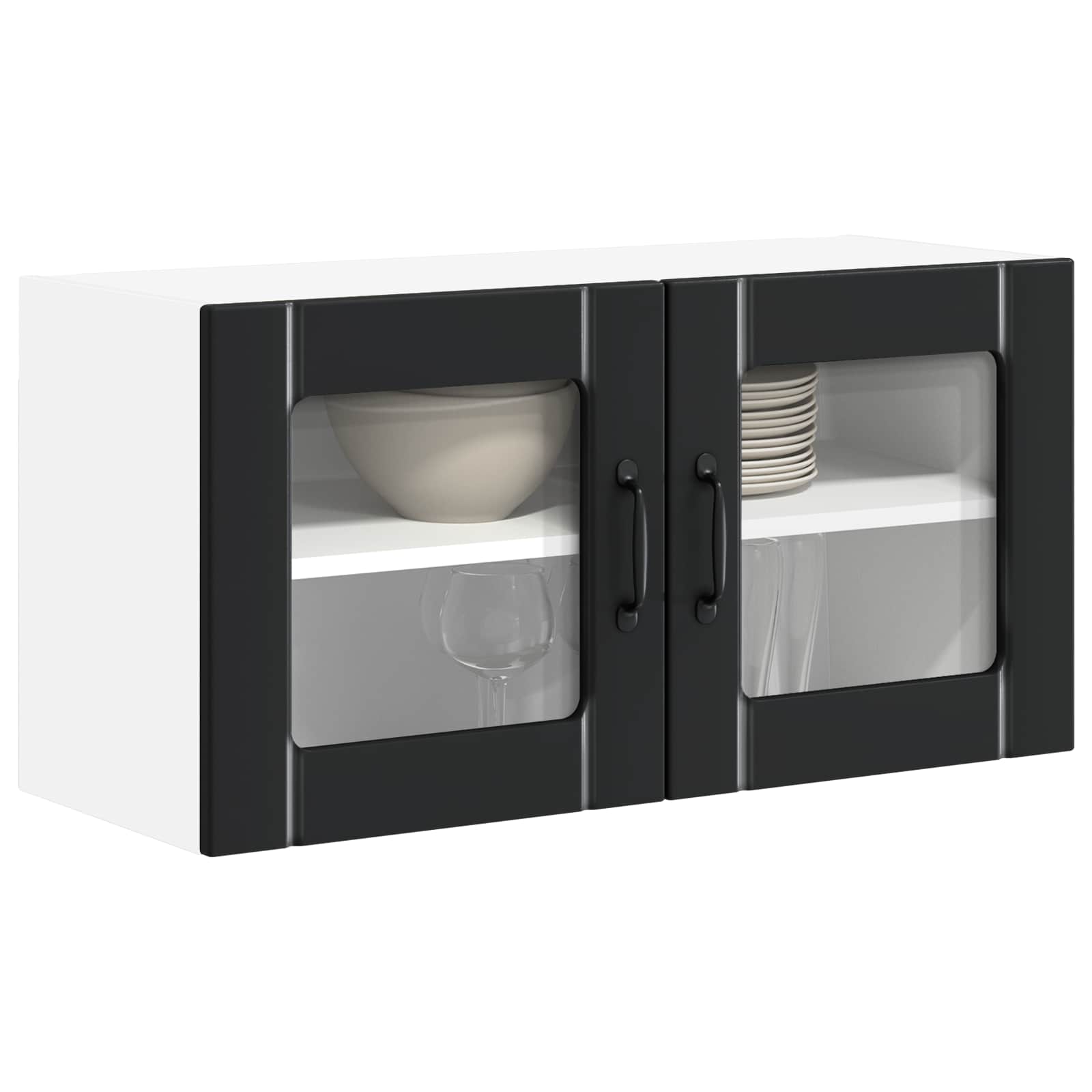 Wall Glass Cabinet LUCCA Black 80 x 31 x 40 cm Engineered Wood