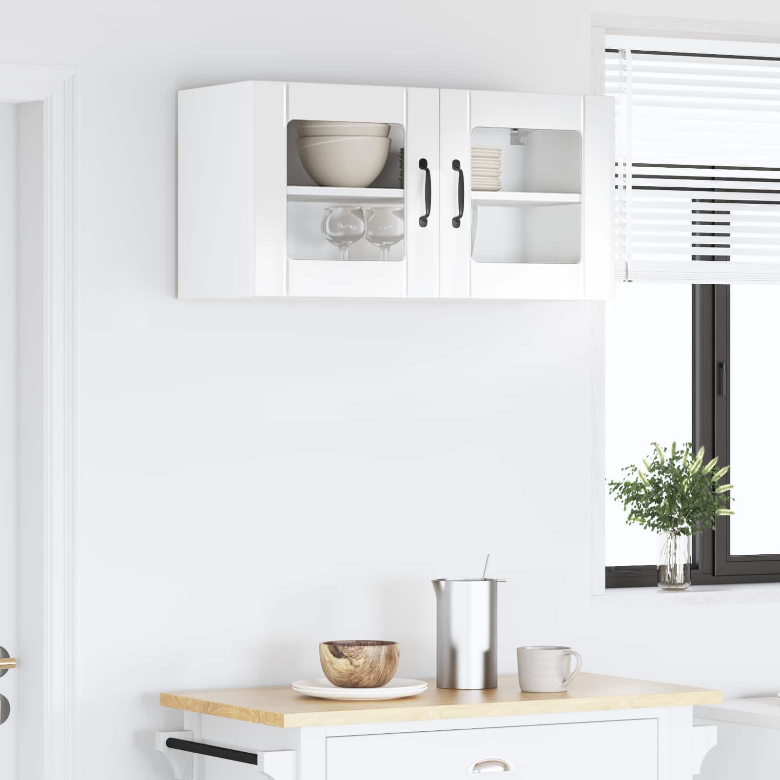 Wall Glass Cabinet LUCCA High Gloss White 80 x 31 x 40 cm