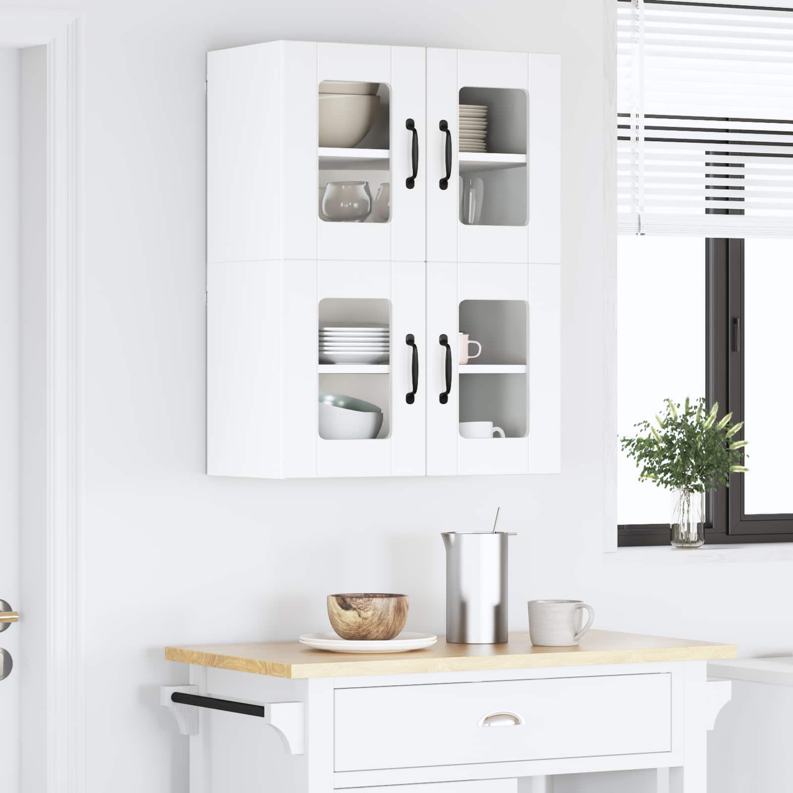 Wall Glass Cabinet LUCCA 2 pcs White Engineered Wood