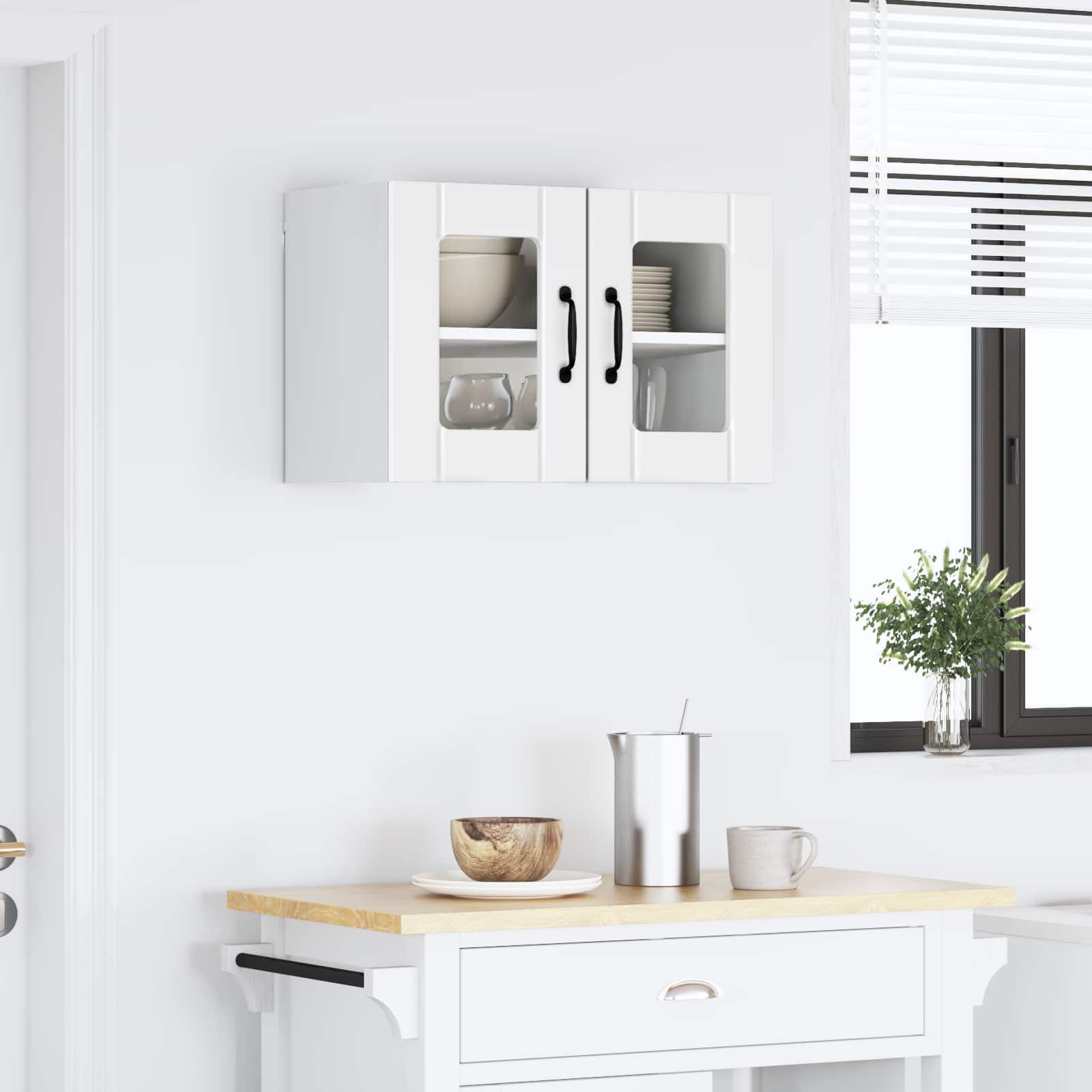 Wall Glass Cabinet LUCCA High Gloss White 60 x 31 x 40 cm