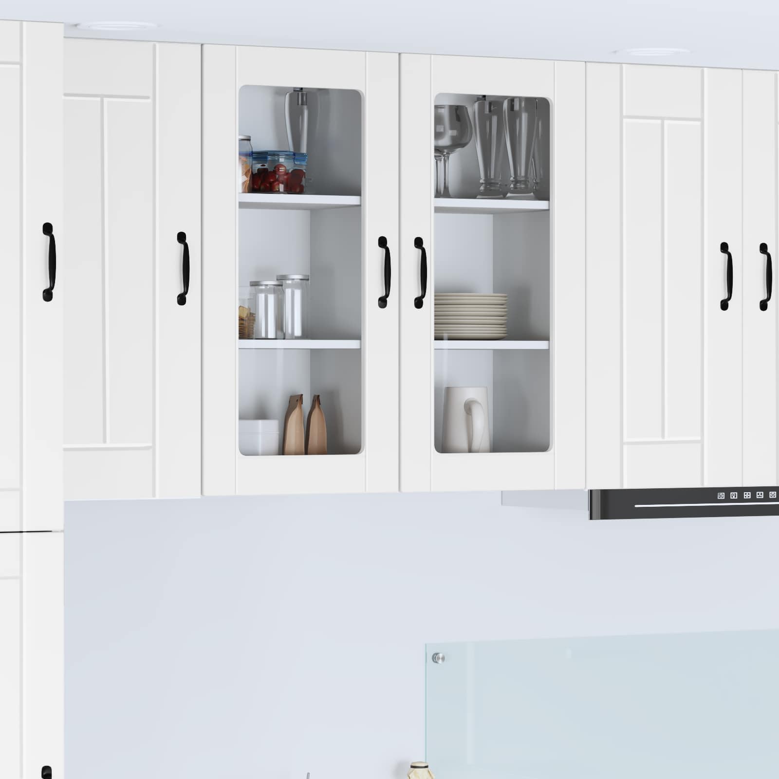 Wall Glass Cabinet LUCCA 2 pcs White Engineered Wood