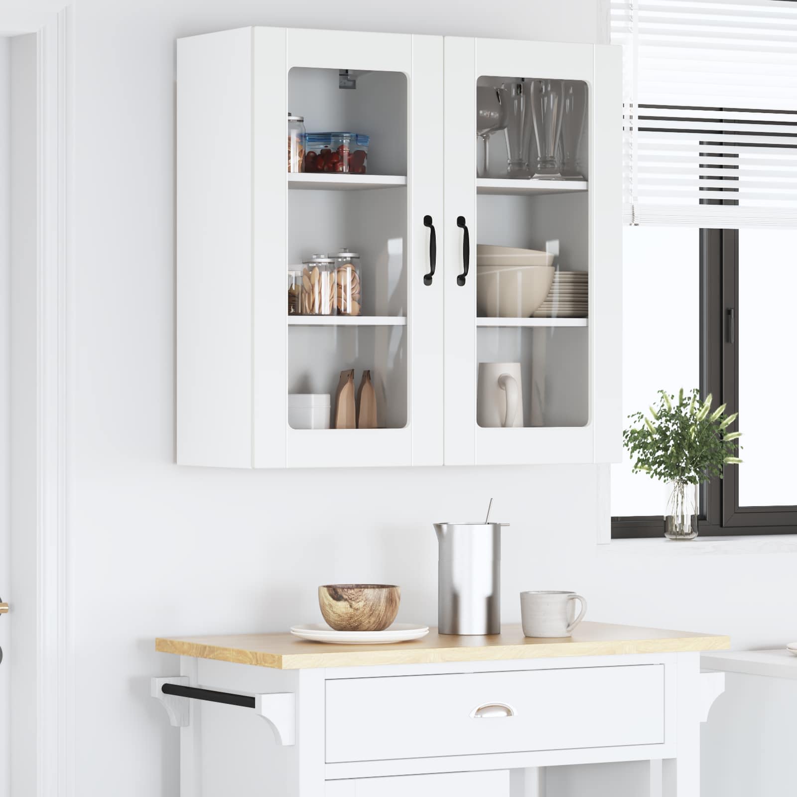 Wall Glass Cabinet LUCCA 2 pcs White Engineered Wood