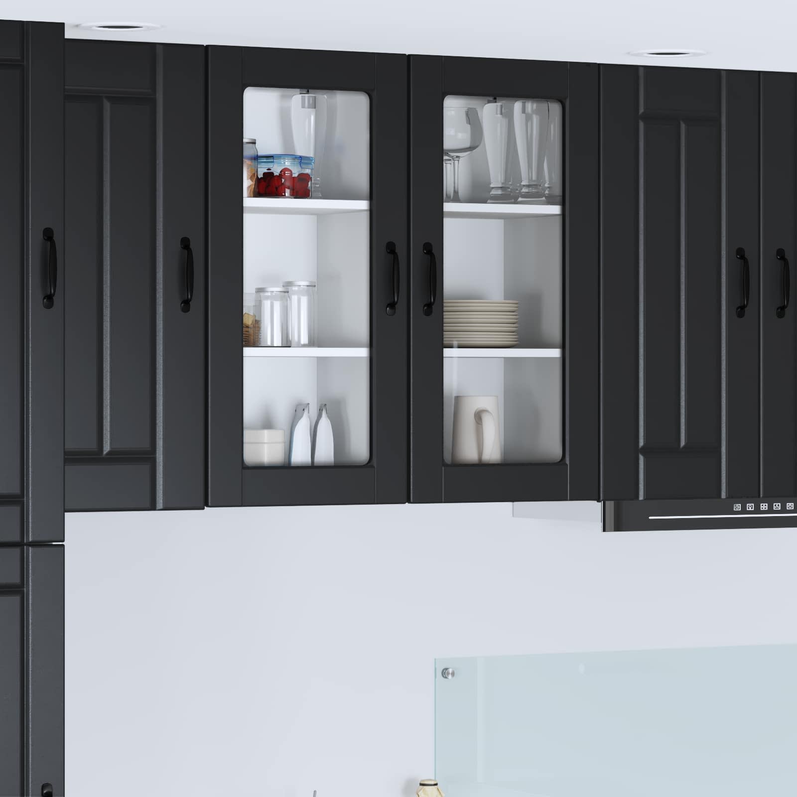 Wall Glass Cabinet LUCCA 2 pcs Black 40 x 31 x 80 cm