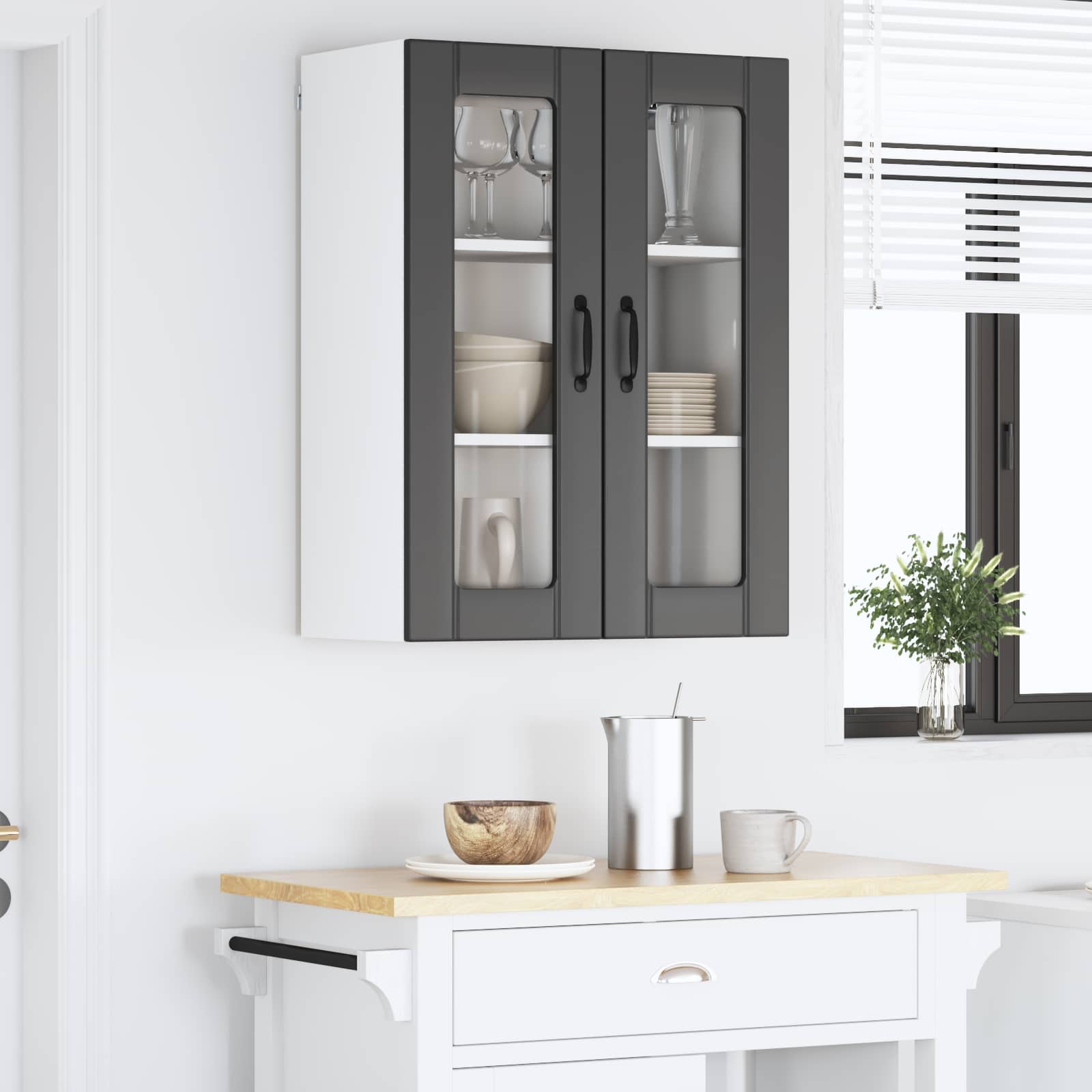 Wall Glass Cabinet LUCCA Black 60 x 31 x 80 cm Engineered Wood