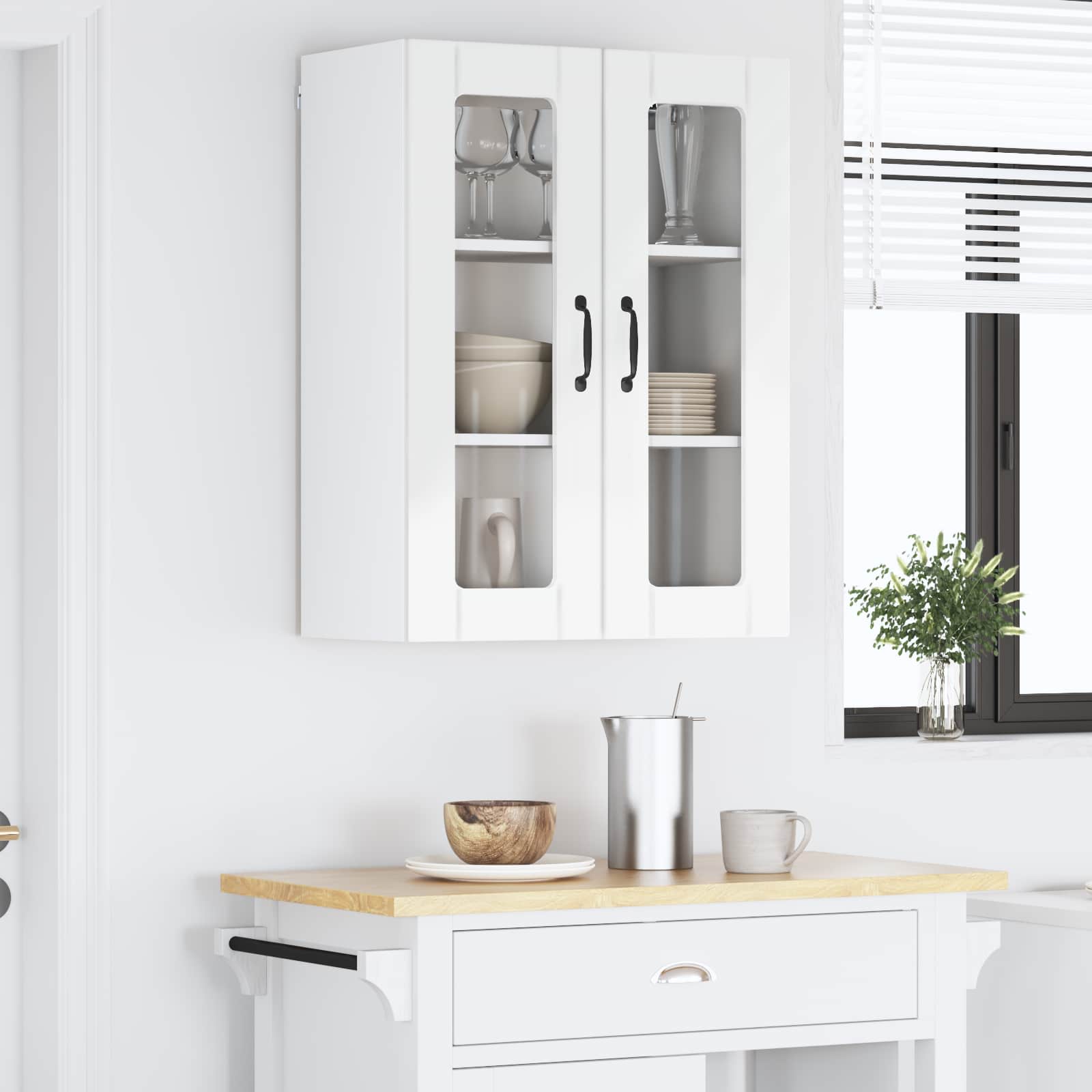 Wall Glass Cabinet LUCCA High Gloss White 60 x 31 x 80 cm