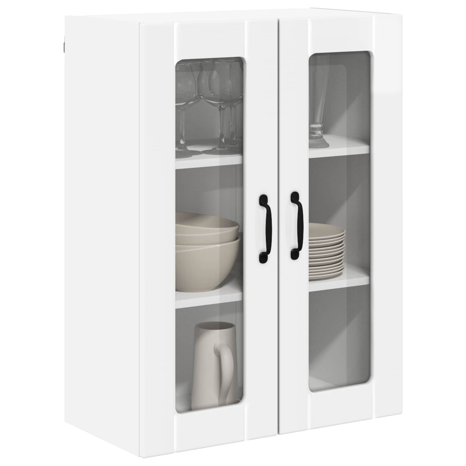 Wall Glass Cabinet LUCCA High Gloss White 60 x 31 x 80 cm