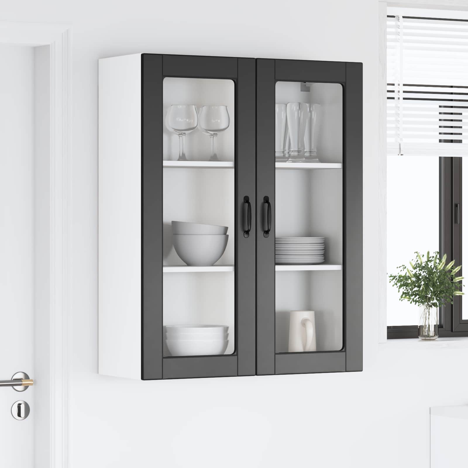 Wall Glass Cabinet LUCCA Black 80 x 31 x 100 cm Engineered Wood