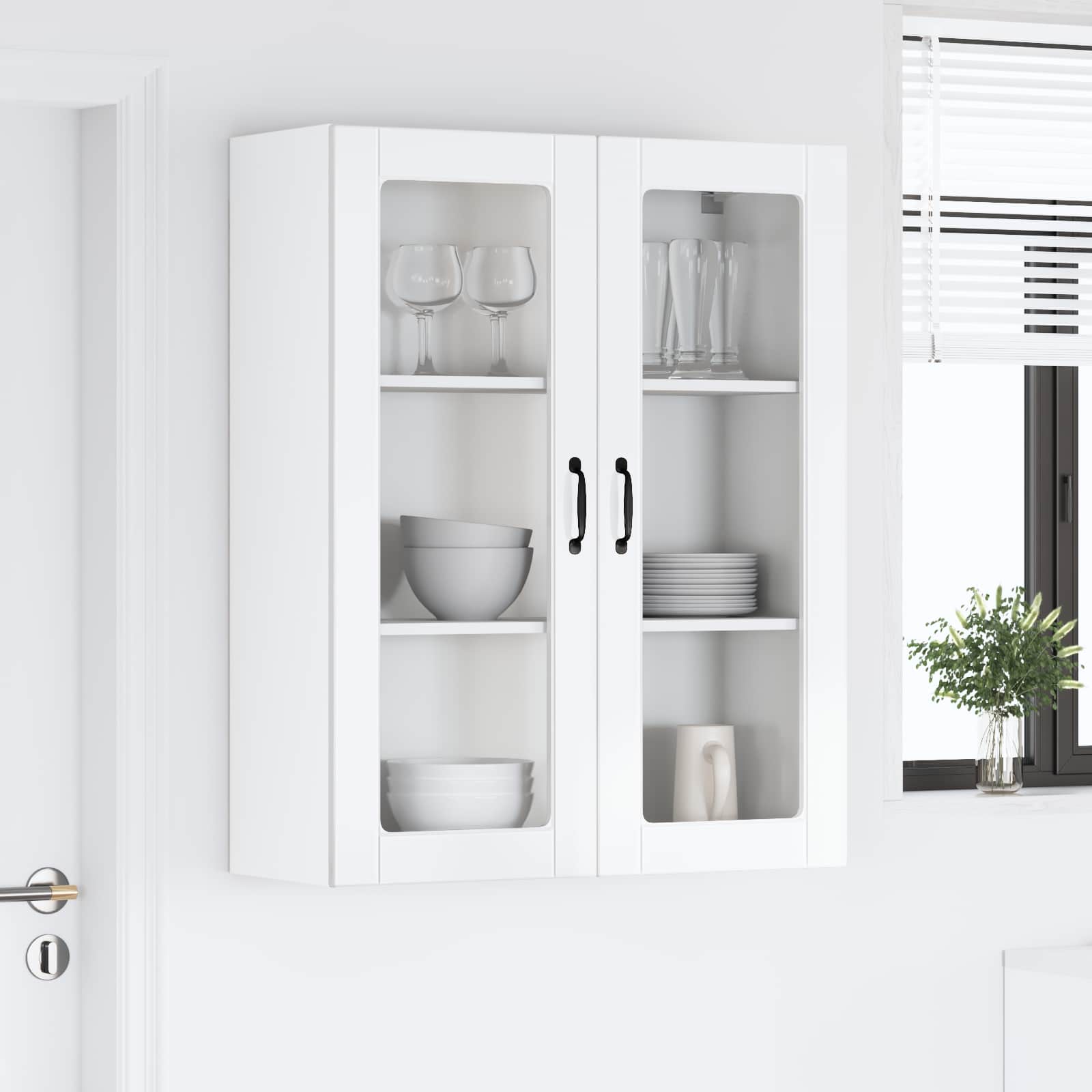 Wall Glass Cabinet LUCCA High Gloss White 80 x 31 x 100 cm