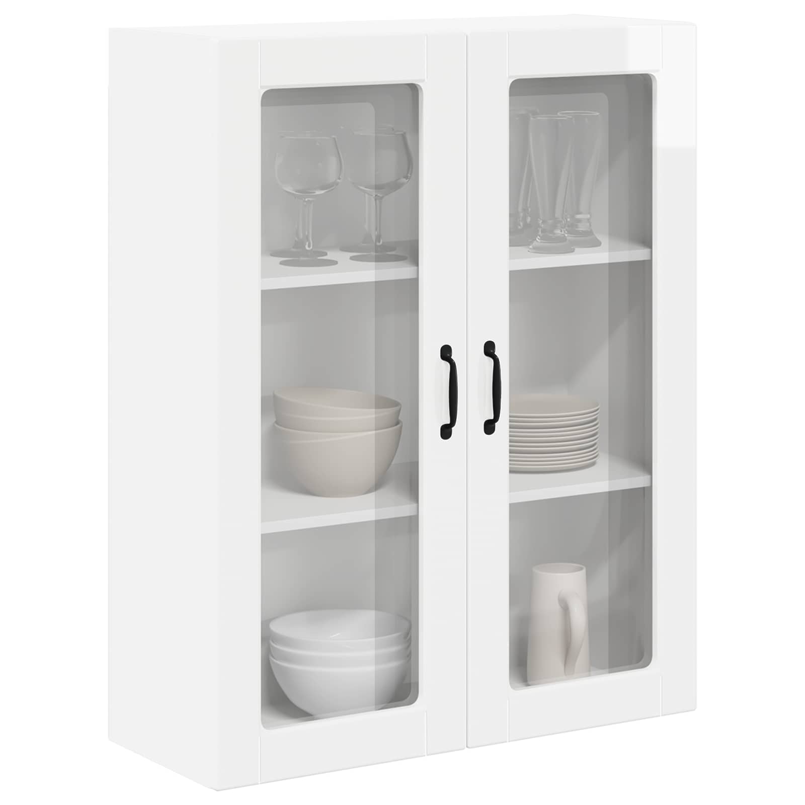 Wall Glass Cabinet LUCCA High Gloss White 80 x 31 x 100 cm