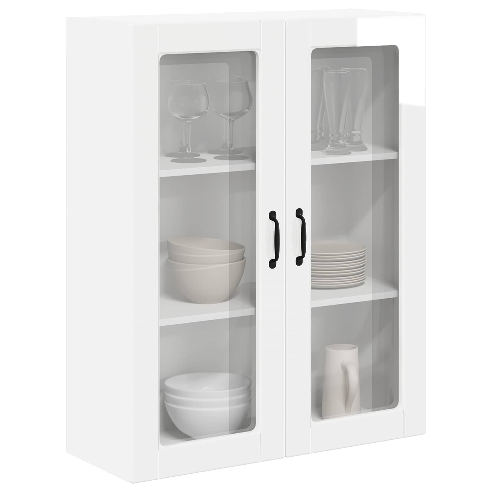 Wall Glass Cabinet LUCCA High Gloss White 80 x 31 x 100 cm