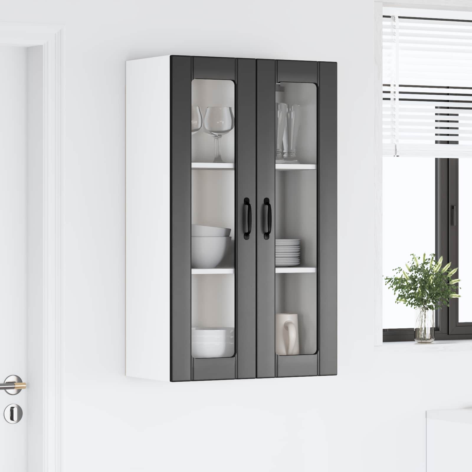 Wall Glass Cabinet LUCCA Black 60 x 31 x 100 cm Engineered Wood