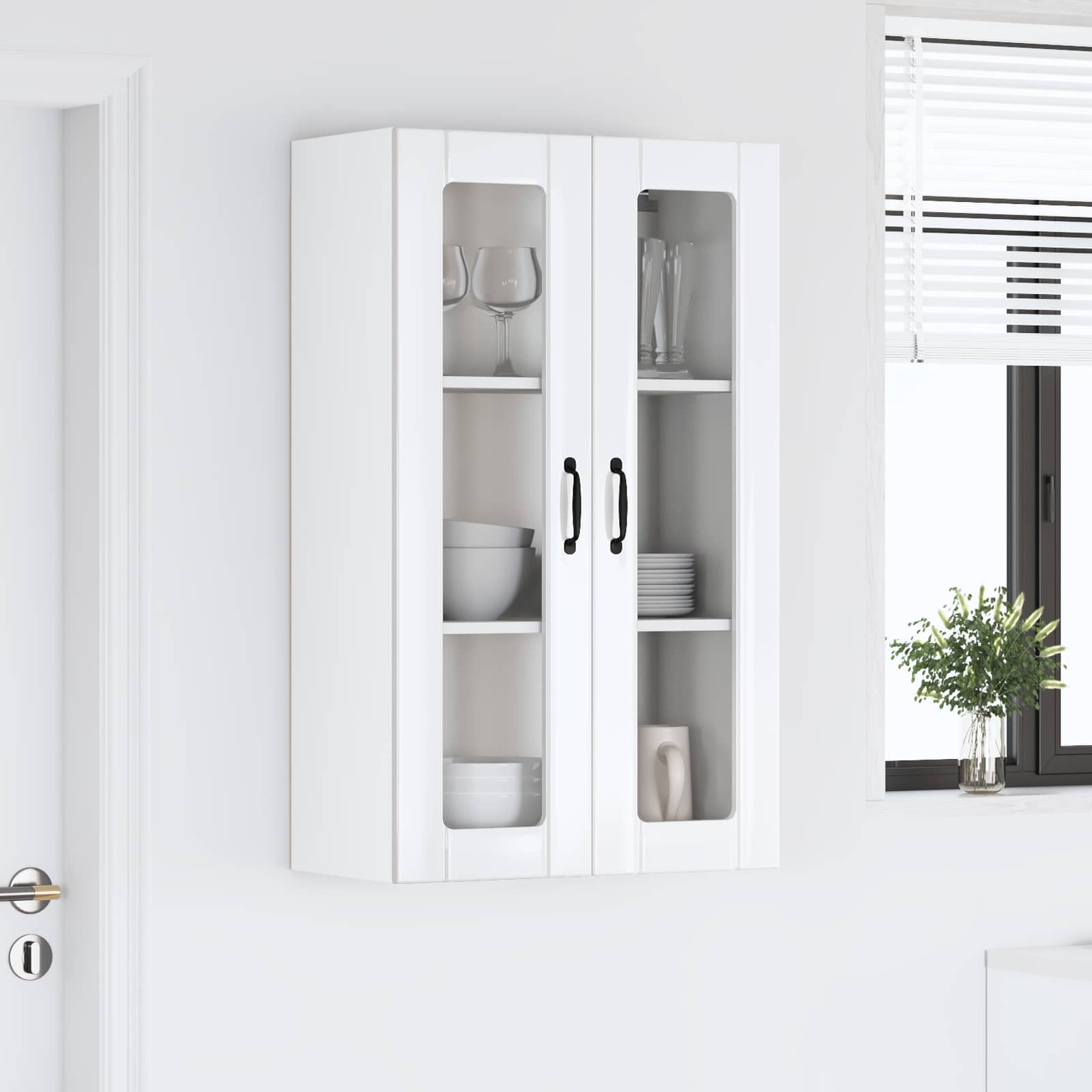 Wall Glass Cabinet LUCCA High Gloss White 60 x 31 x 100 cm