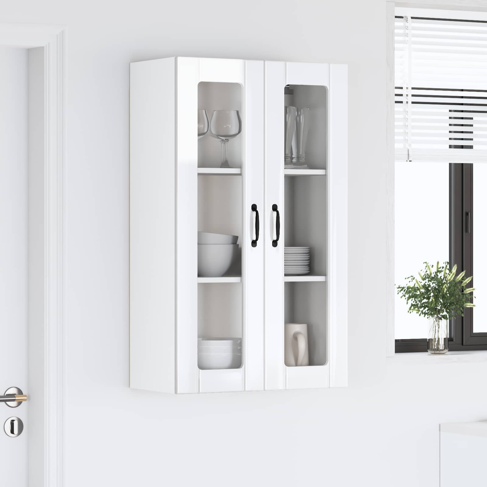 Wall Glass Cabinet LUCCA High Gloss White 60 x 31 x 100 cm