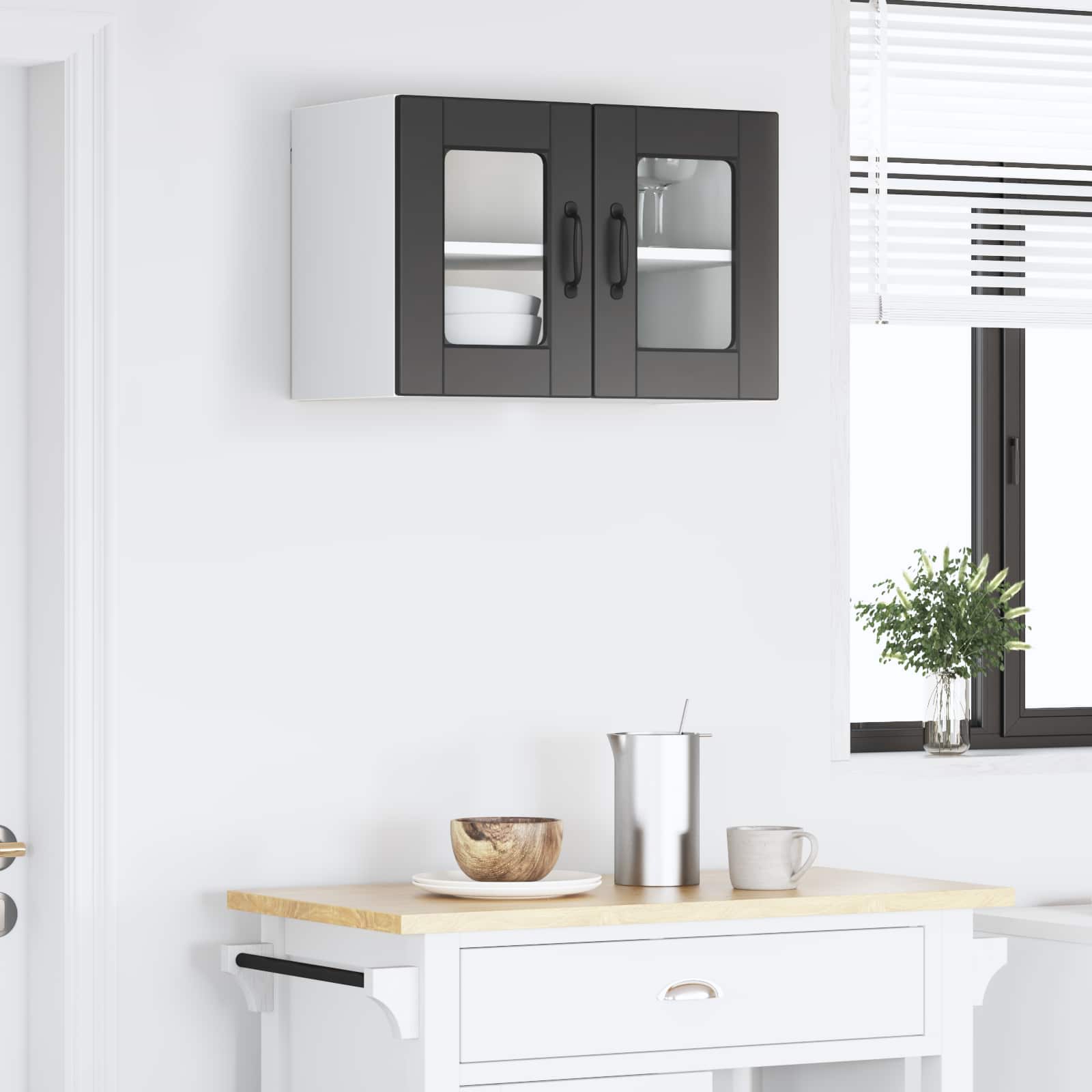Wall Glass Cabinet PORTO Black 60 x 31 x 40 cm Engineered Wood