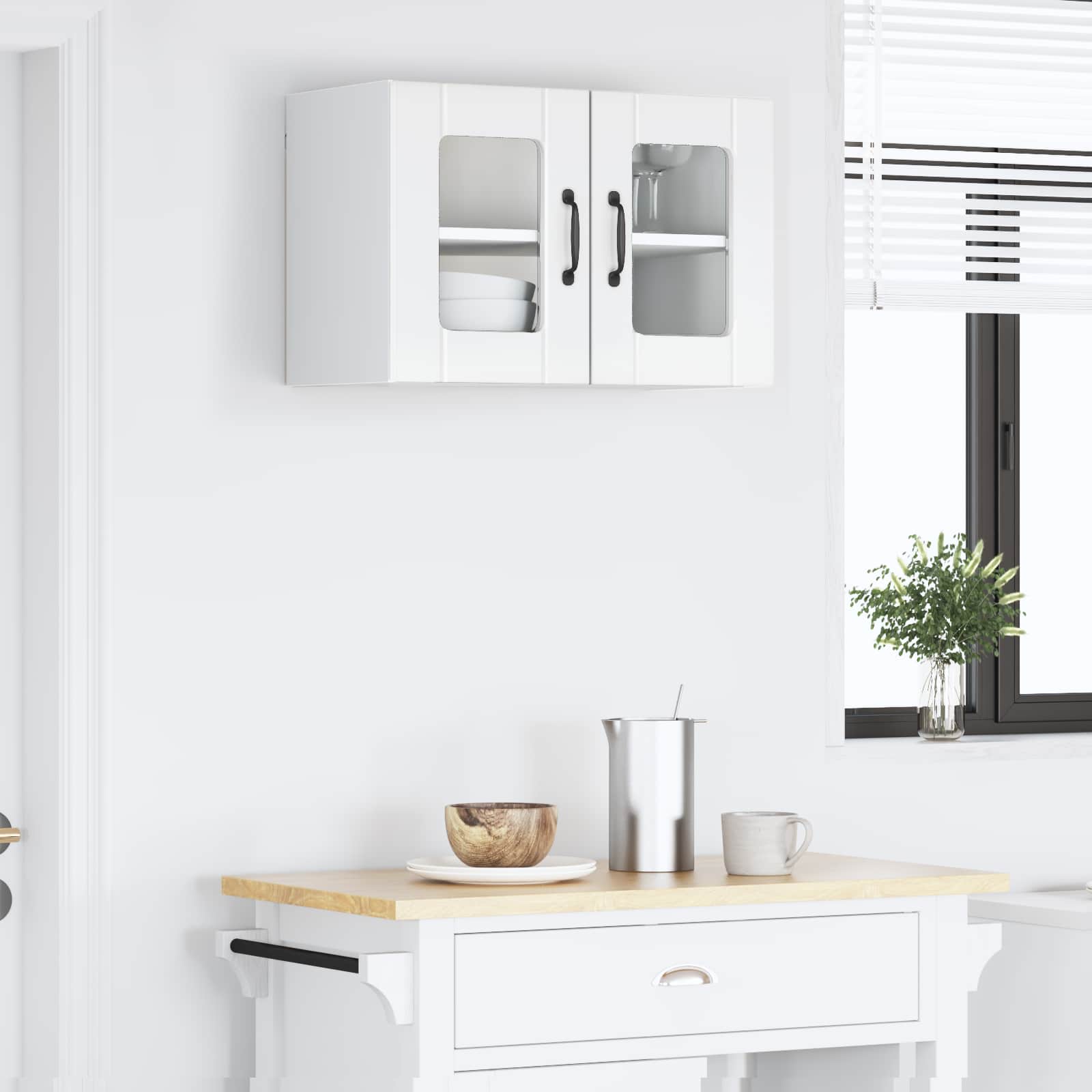 Wall Glass Cabinet PORTO High Gloss White 60 x 31 x 40 cm