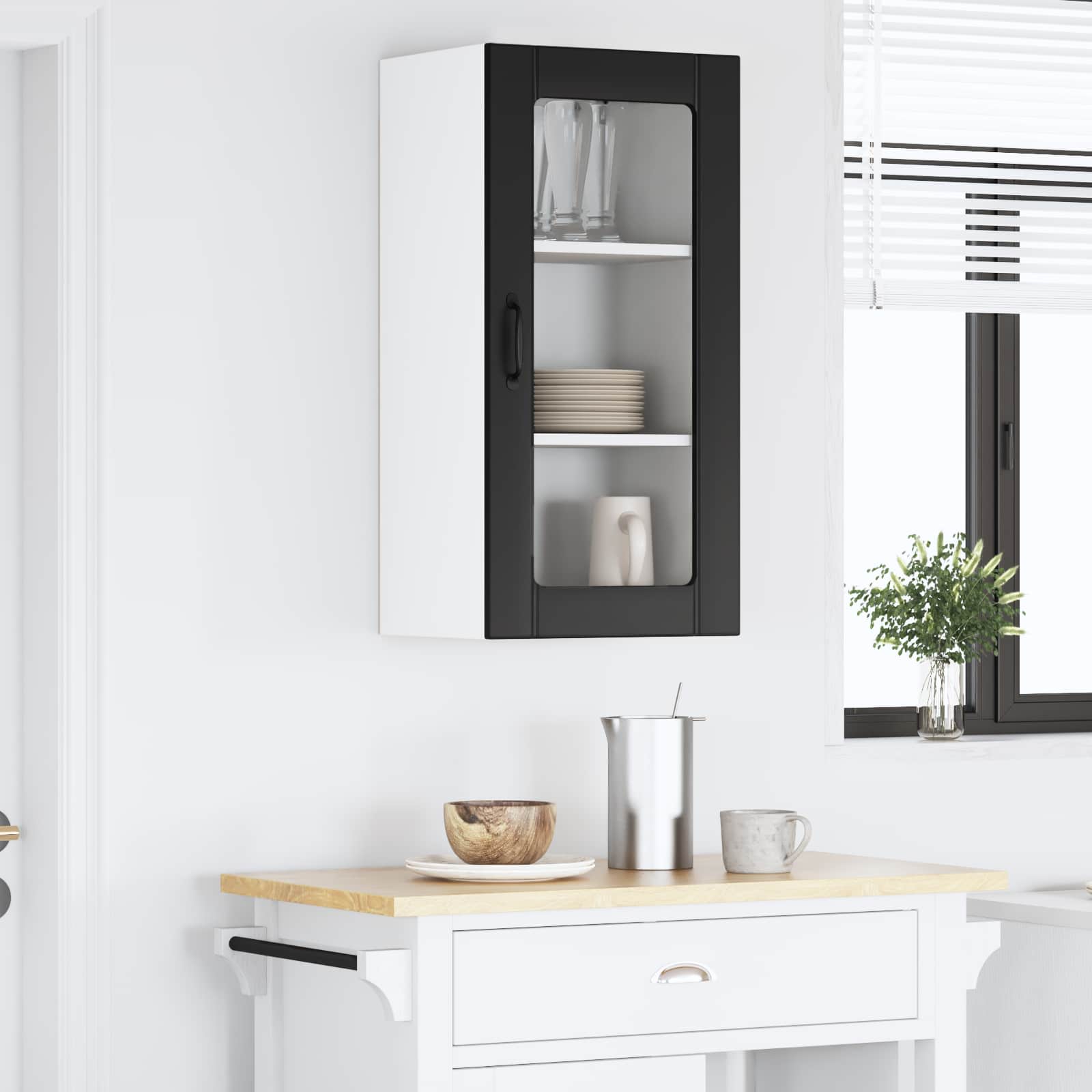 Wall Glass Cabinet PORTO Black 40 x 31 x 80 cm Engineered Wood