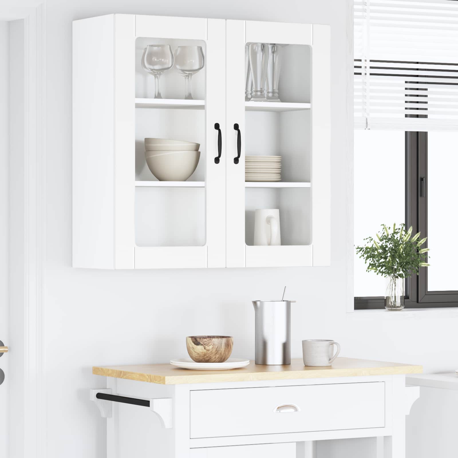 Wall Glass Cabinet PORTO White 80 x 31 x 80 cm Engineered Wood