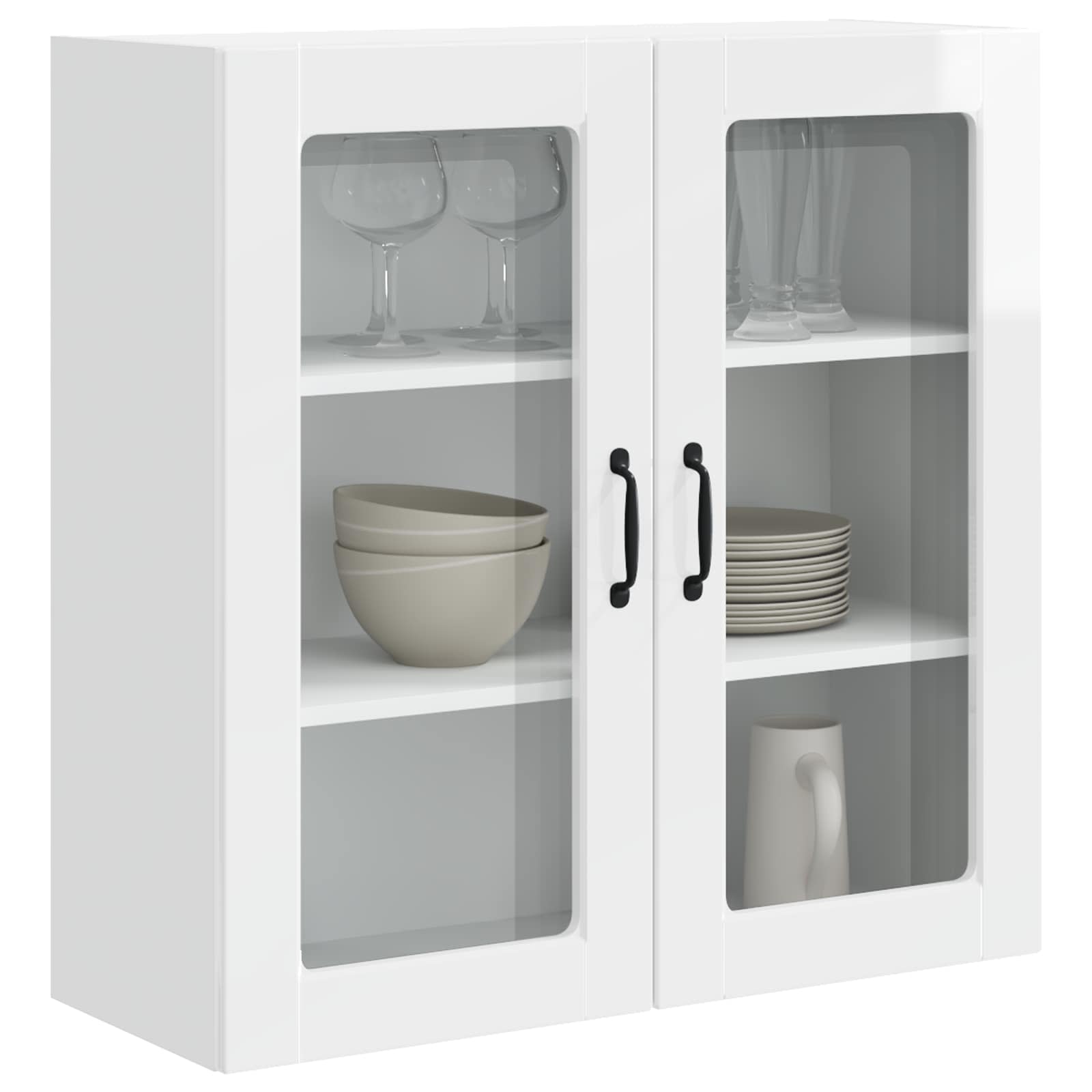 Wall Glass Cabinet PORTO High Gloss White 80 x 31 x 80 cm