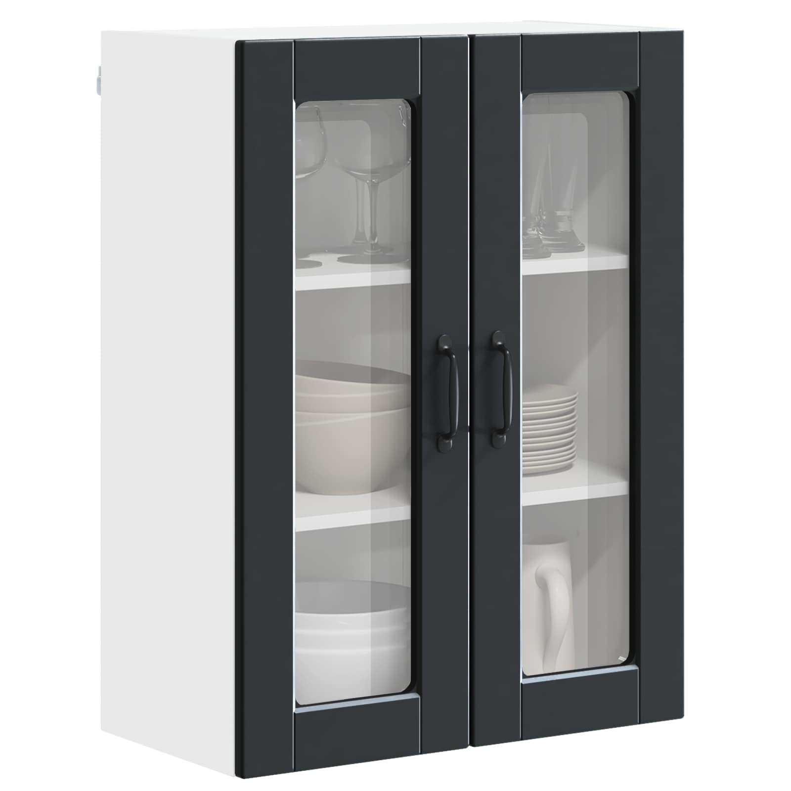 Wall Glass Cabinet PORTO Black 60 x 31 x 80 cm Engineered Wood