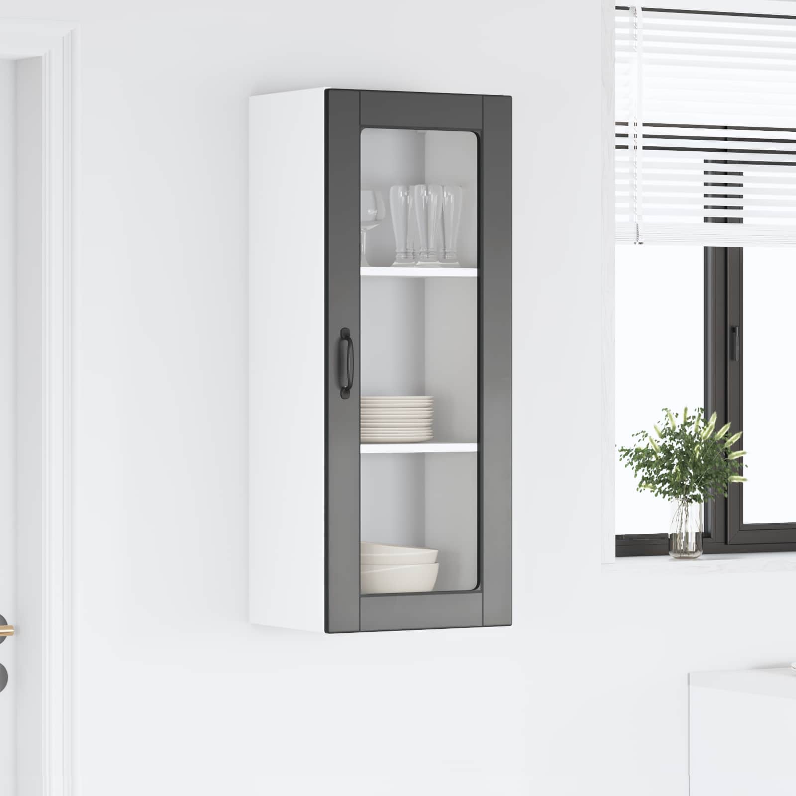 Wall Glass Cabinet PORTO Black 40 x 31 x 100 cm Engineered Wood