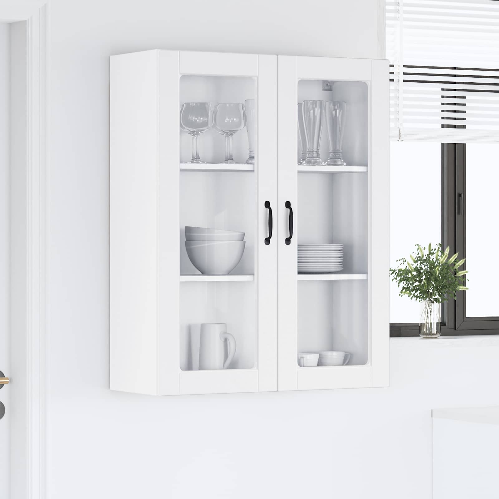 Wall Glass Cabinet PORTO White 80 x 31 x 100 cm Engineered Wood