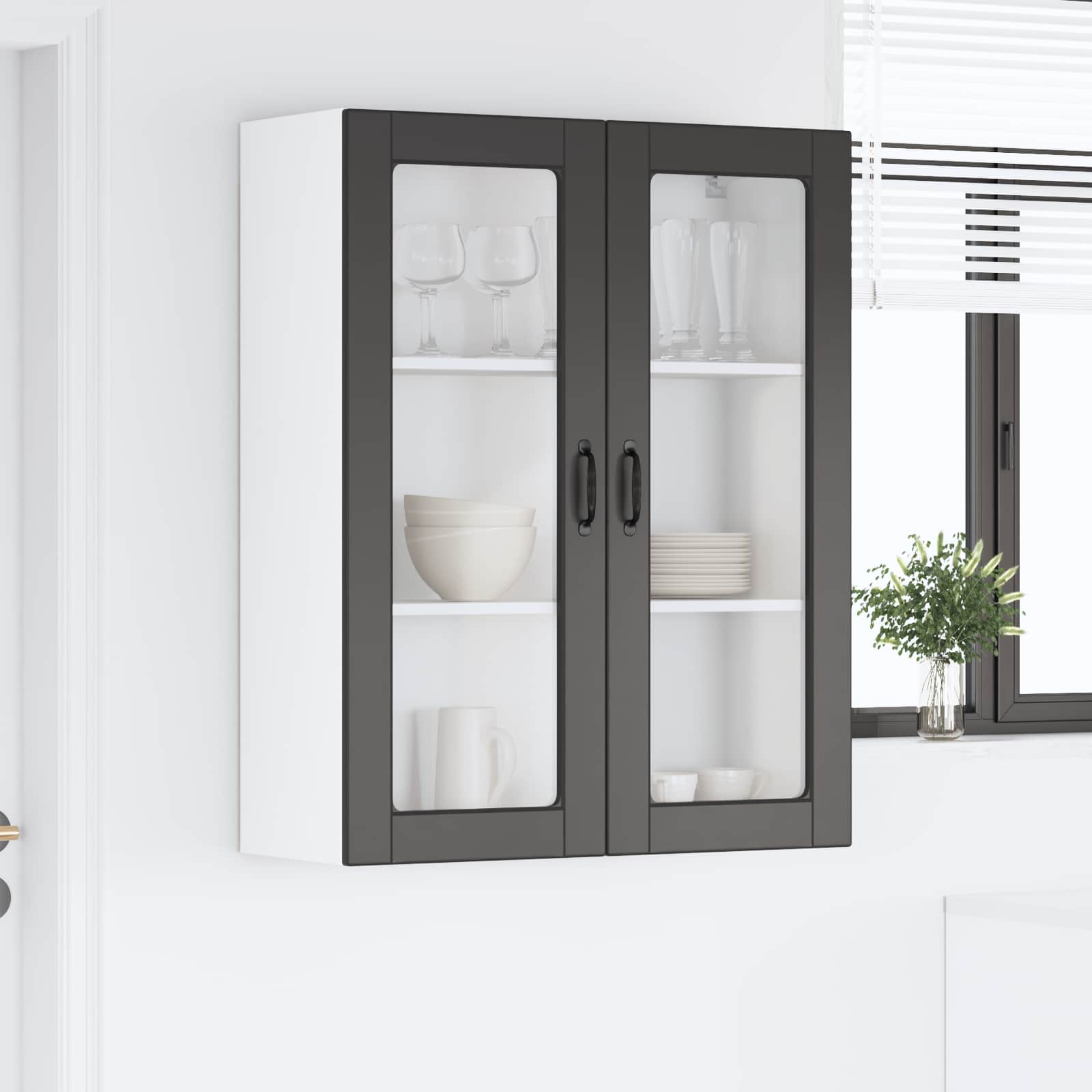 Wall Glass Cabinet PORTO Black 80 x 31 x 100 cm Engineered Wood