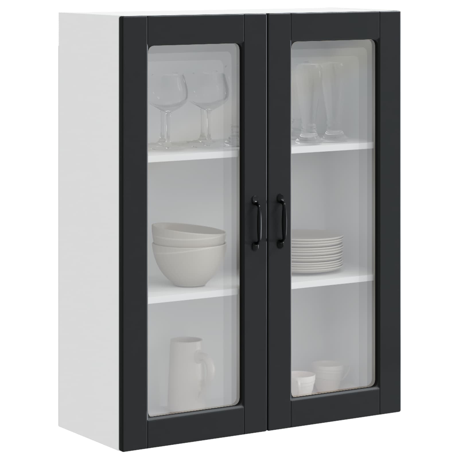 Wall Glass Cabinet PORTO Black 80 x 31 x 100 cm Engineered Wood