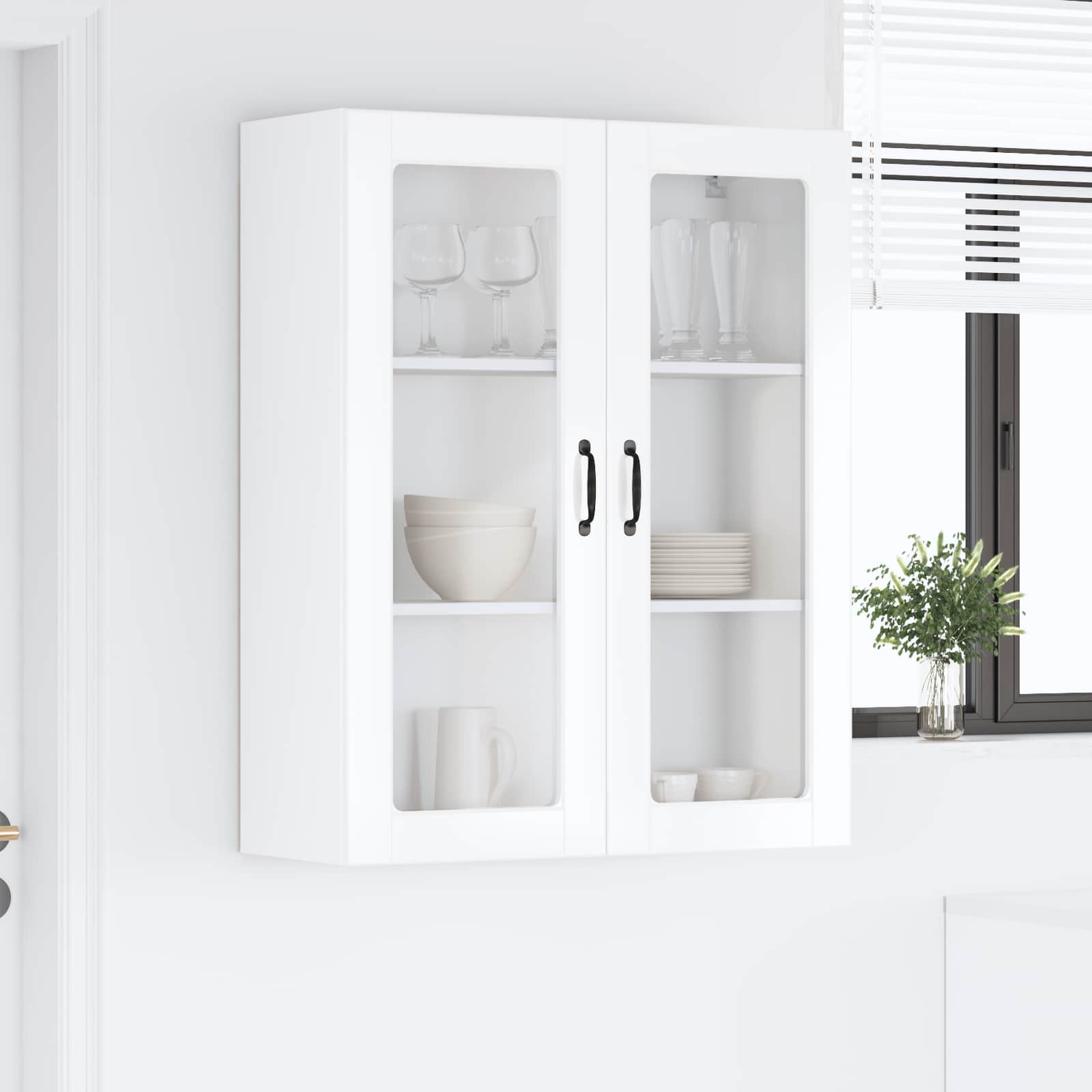 Wall Glass Cabinet PORTO High Gloss White 80 x 31 x 100 cm