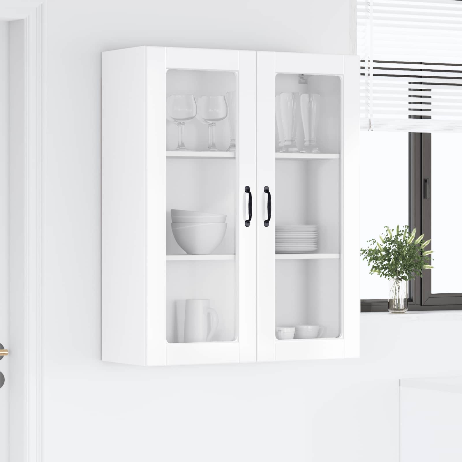 Wall Glass Cabinet PORTO High Gloss White 80 x 31 x 100 cm