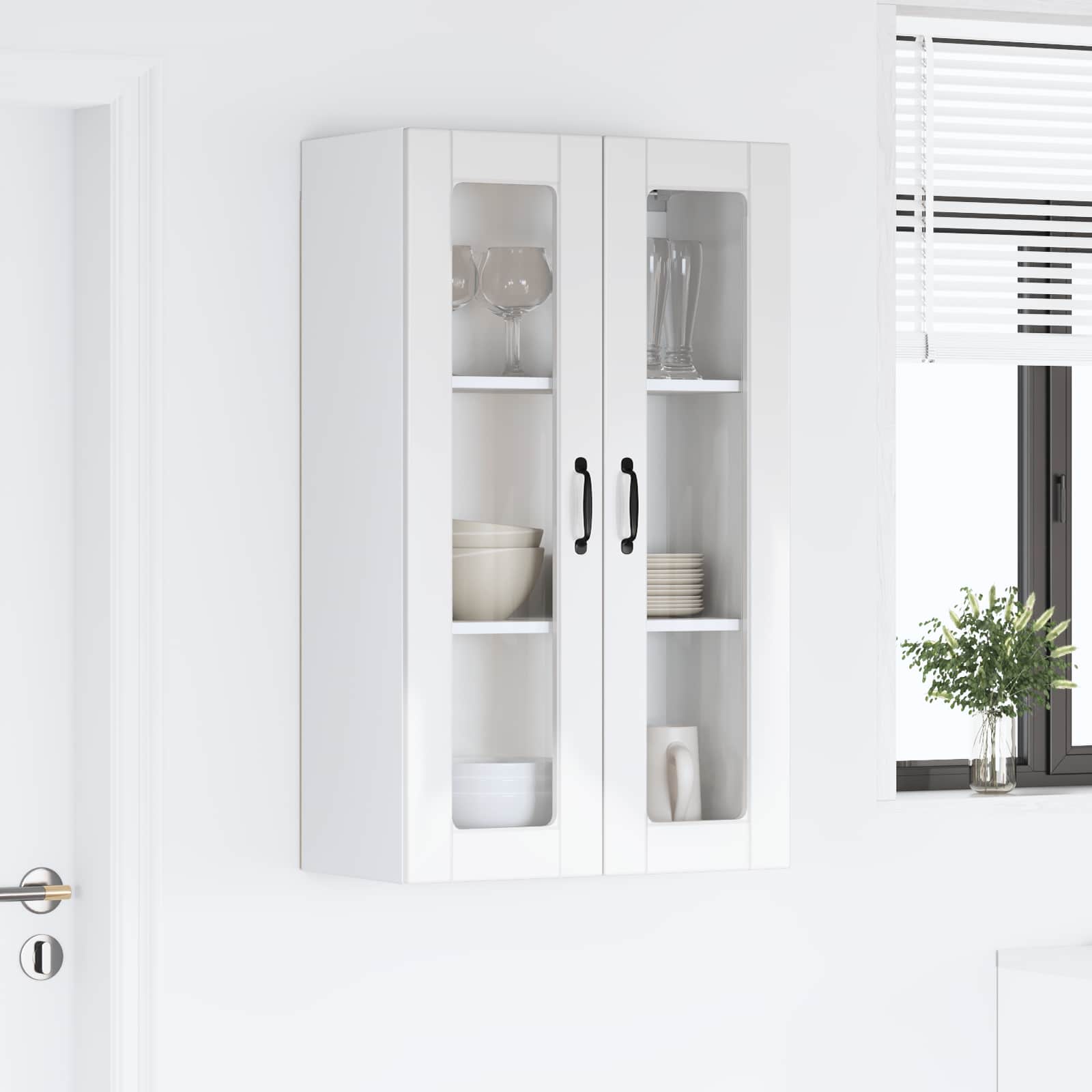 Wall Glass Cabinet PORTO High Gloss White 60 x 31 x 100 cm