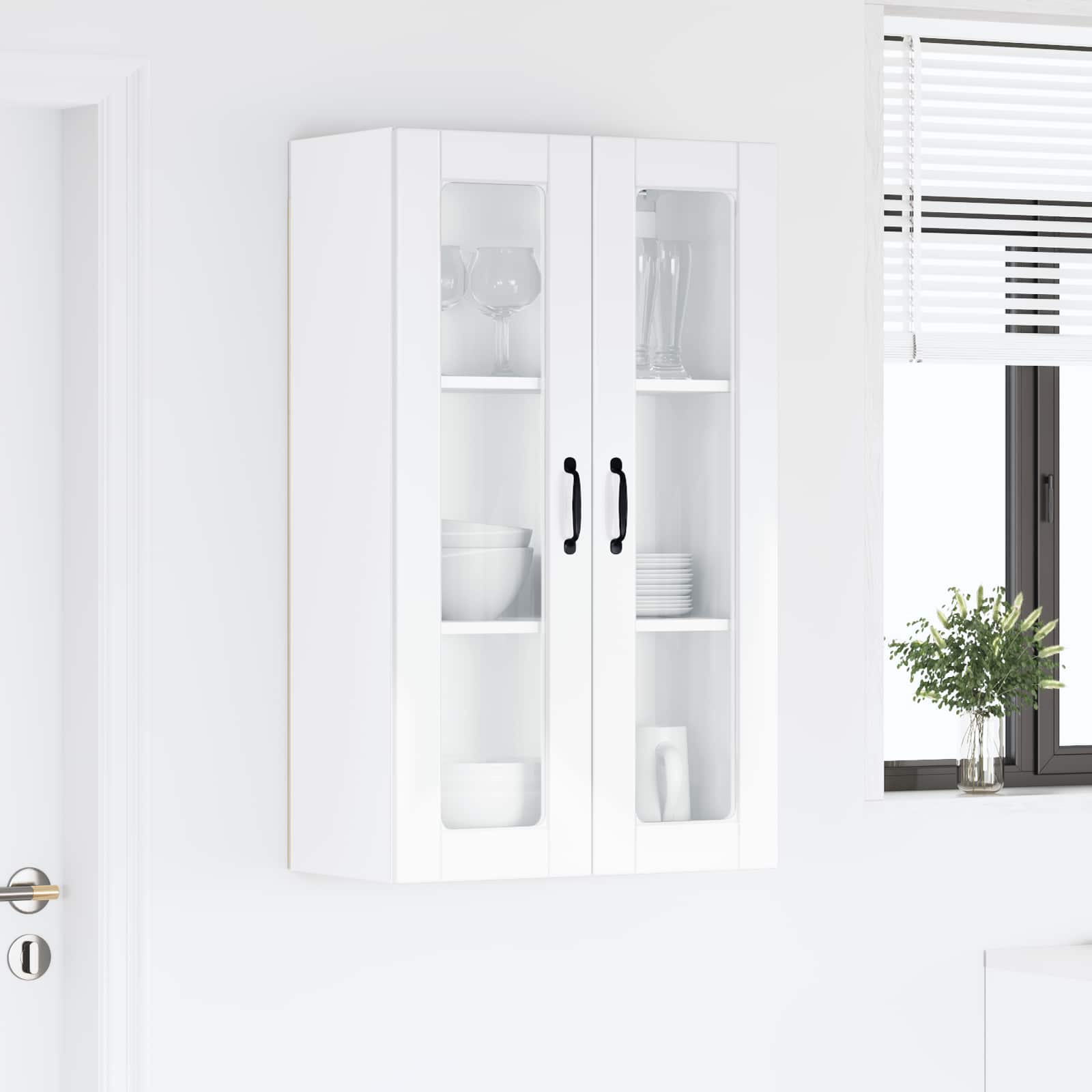 Wall Glass Cabinet PORTO High Gloss White 60 x 31 x 100 cm