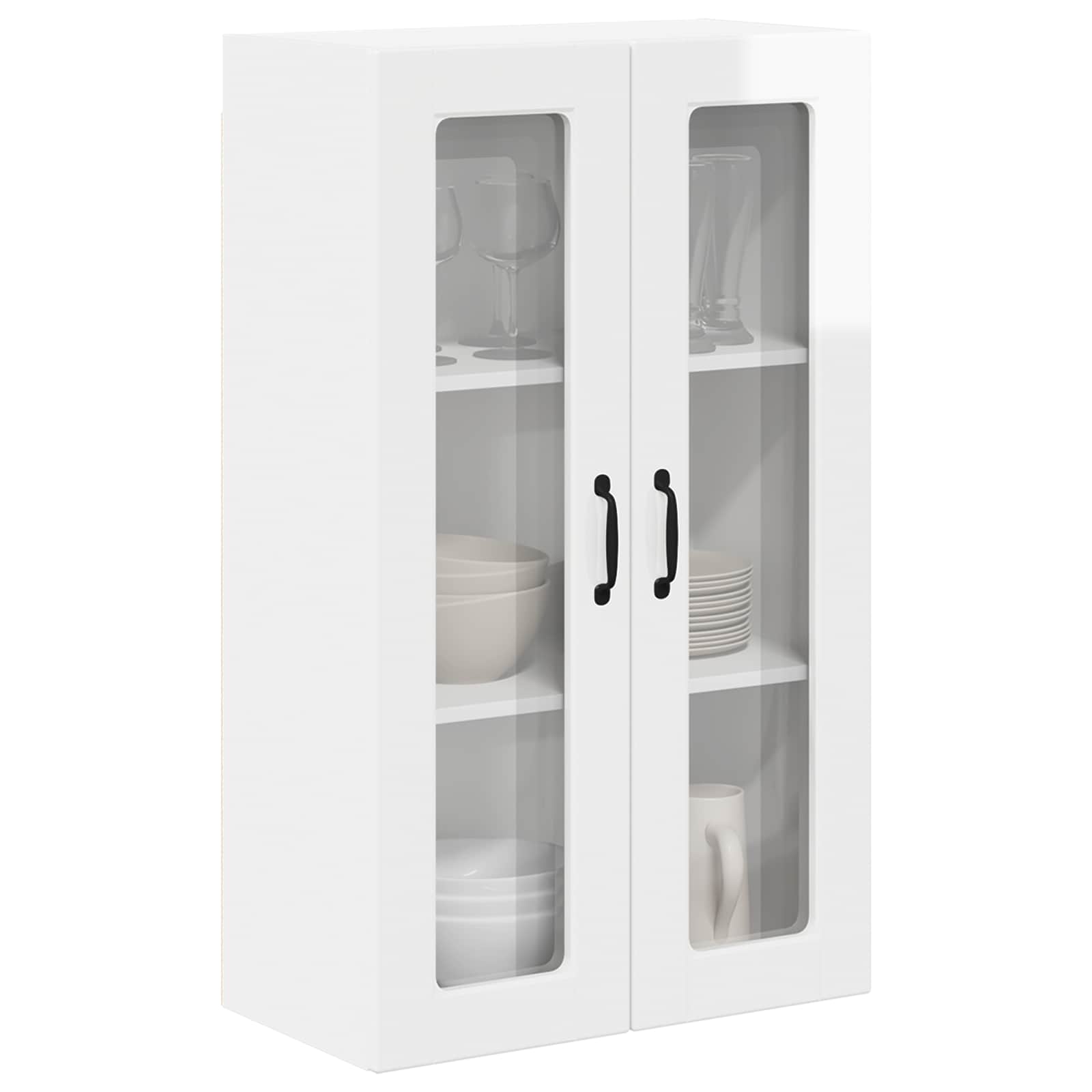 Wall Glass Cabinet PORTO High Gloss White 60 x 31 x 100 cm