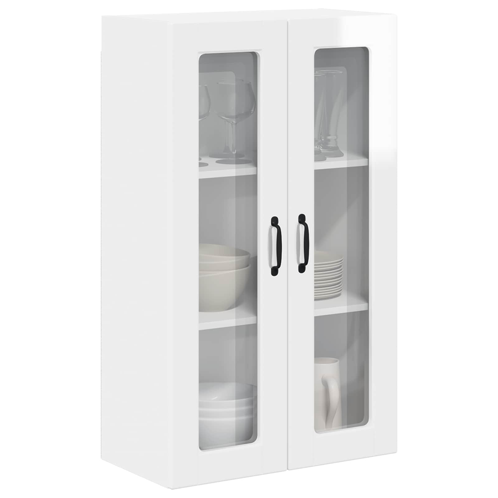 Wall Glass Cabinet PORTO High Gloss White 60 x 31 x 100 cm