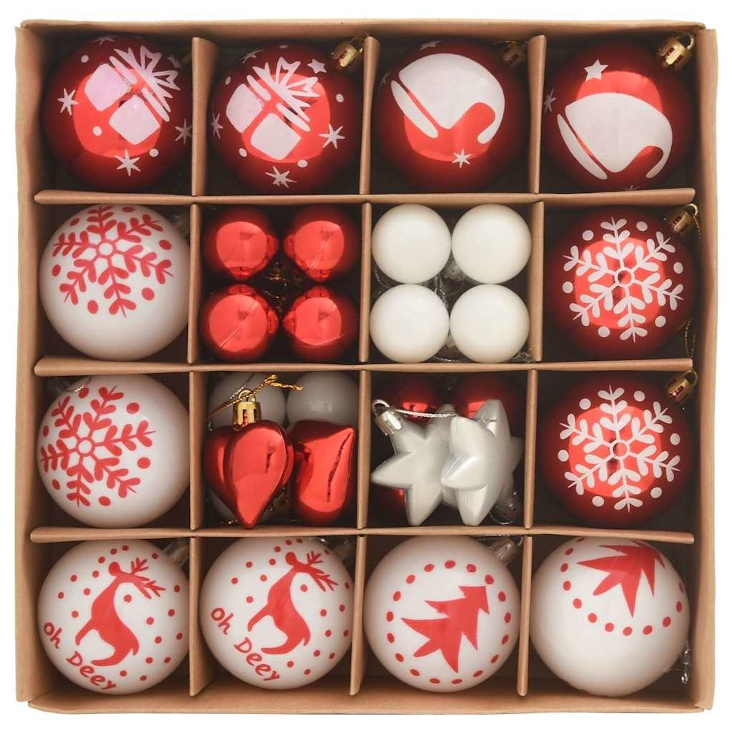 Christmas Bauble Set 40 pcs Red and White Plastic