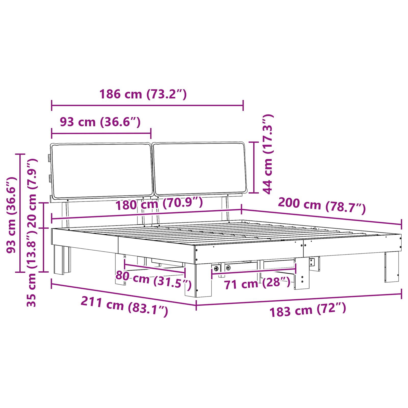 Bed Frame with Upholstered Headboard Dark Grey 180 x 200 cm