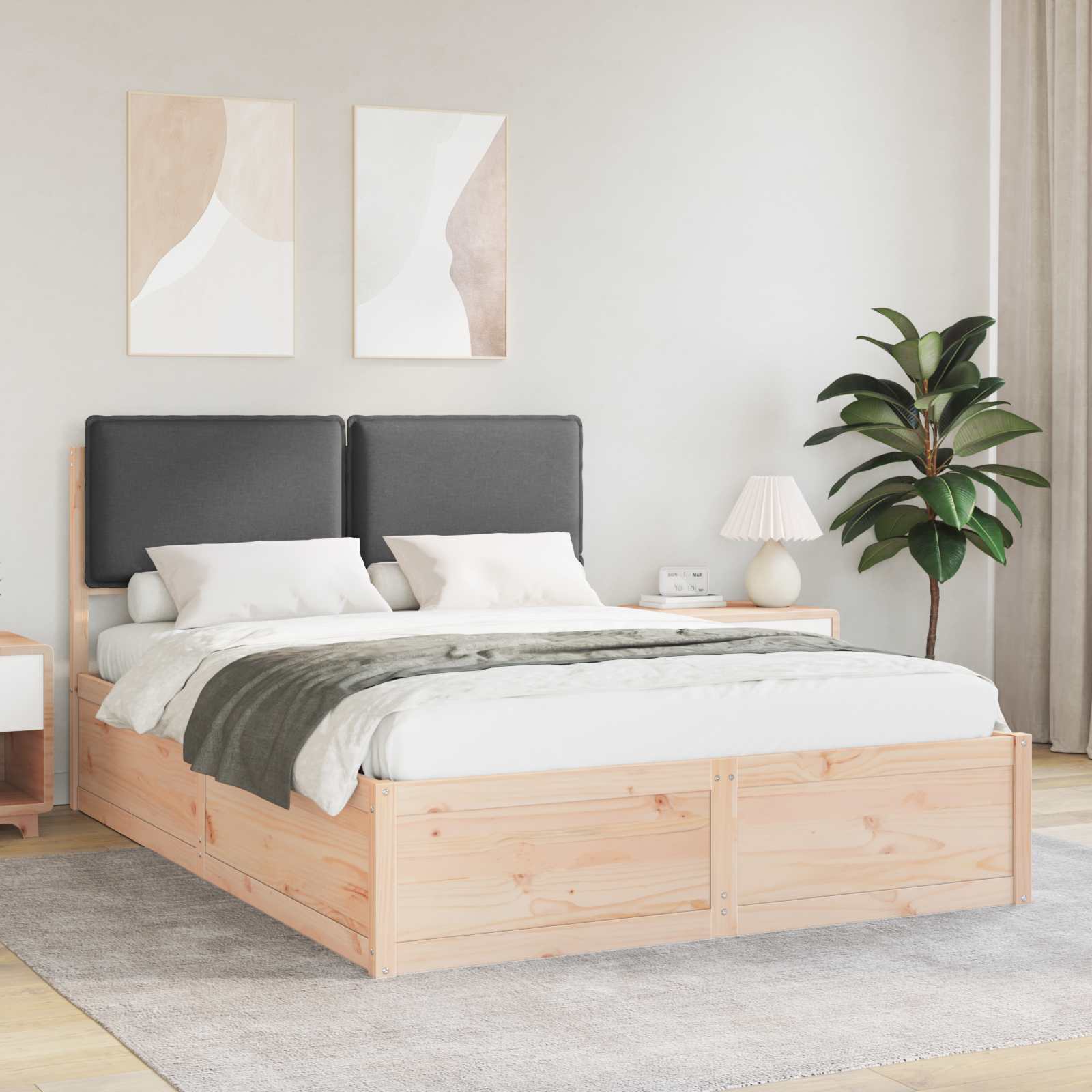 Bed Frame with Upholstered Headboard Dark Grey 135 x 190 cm
