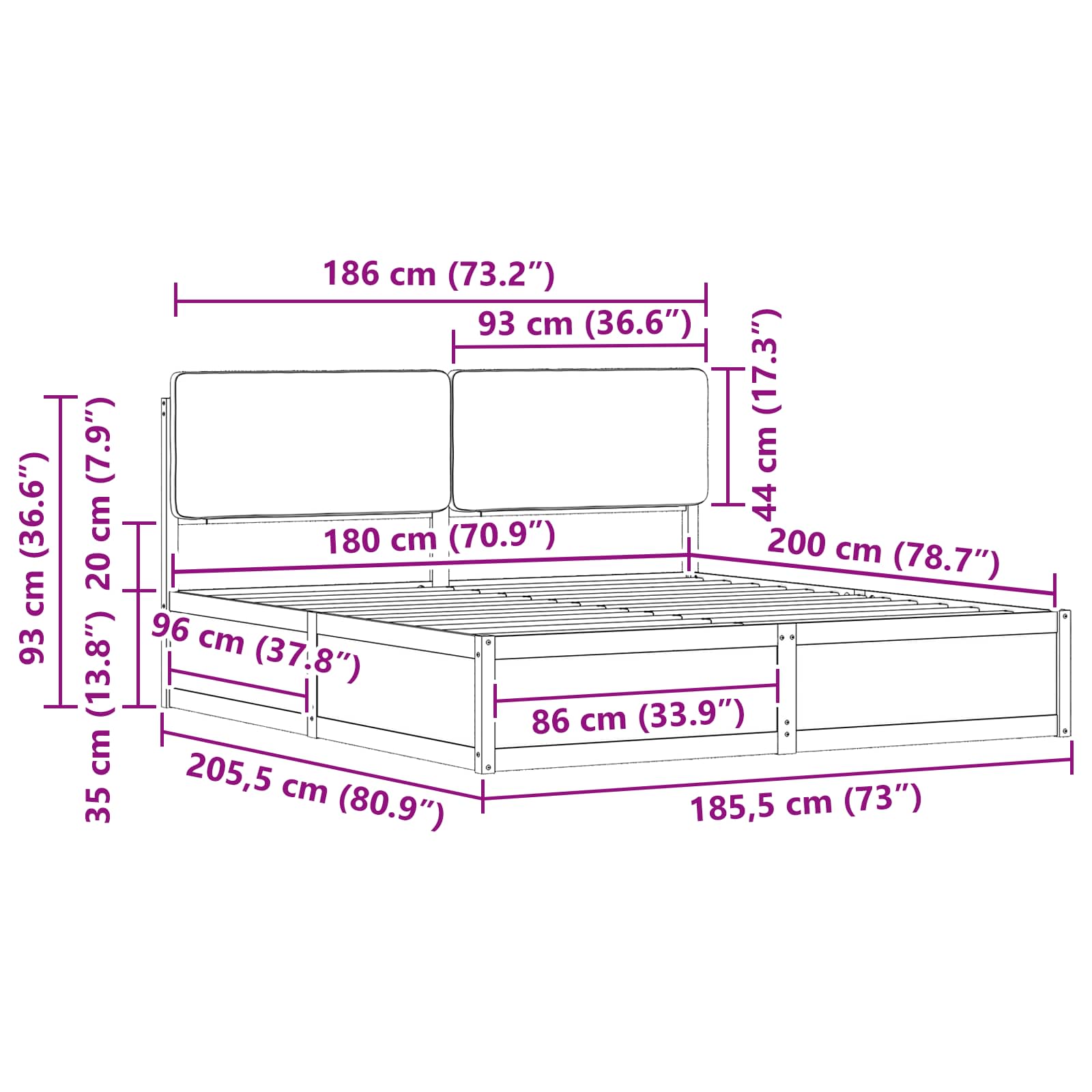 Bed Frame with Upholstered Headboard Dark Grey 180 x 200 cm