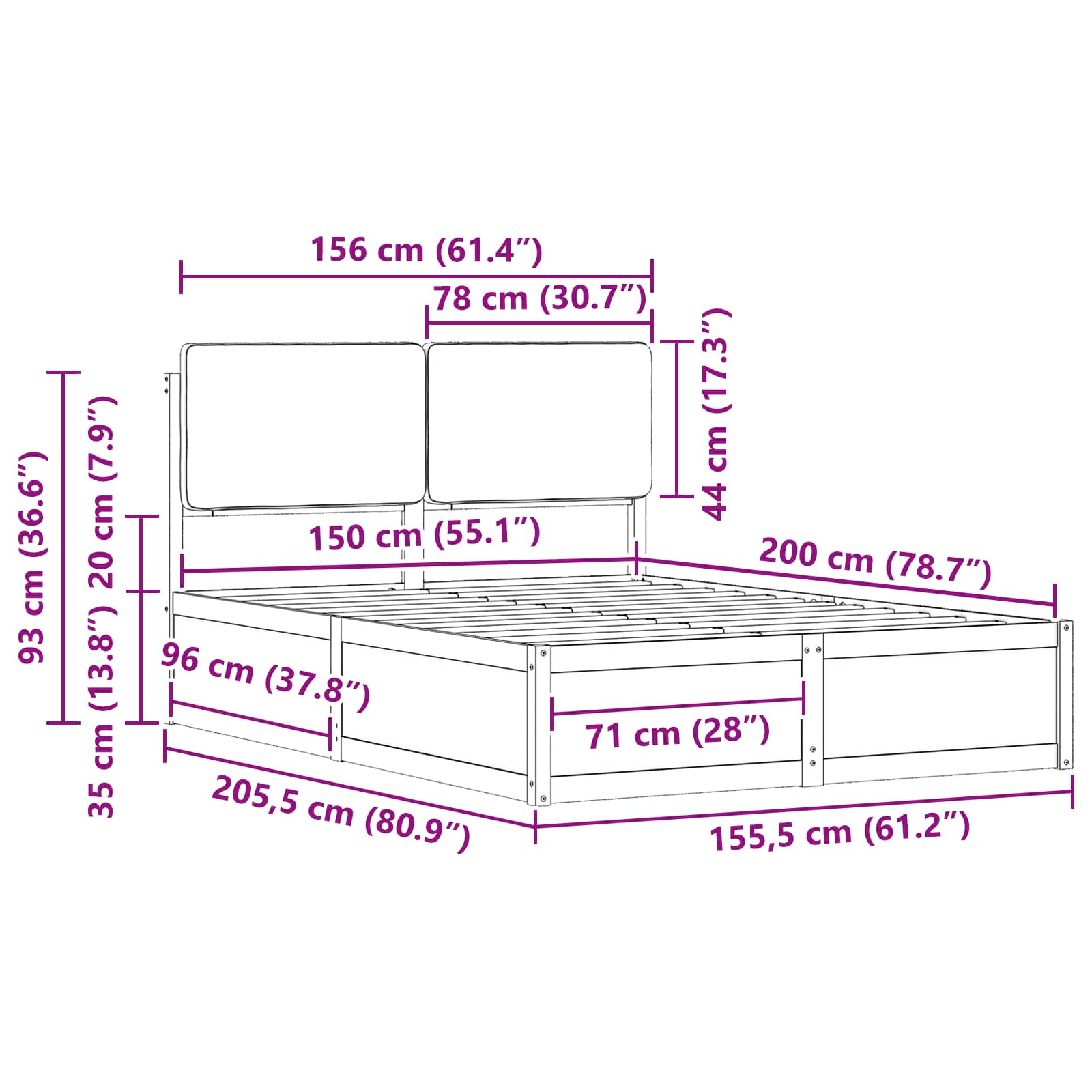 Bed Frame with Upholstered Headboard Dark Grey 150 x 200 cm
