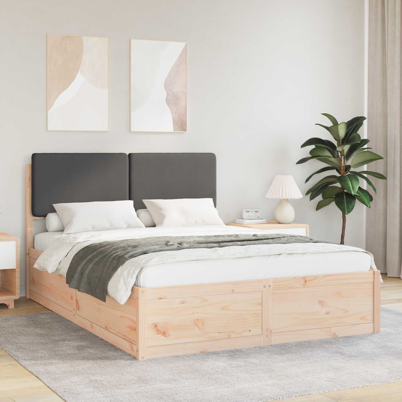 Bed Frame with Upholstered Headboard Dark Grey 135 x 190 cm
